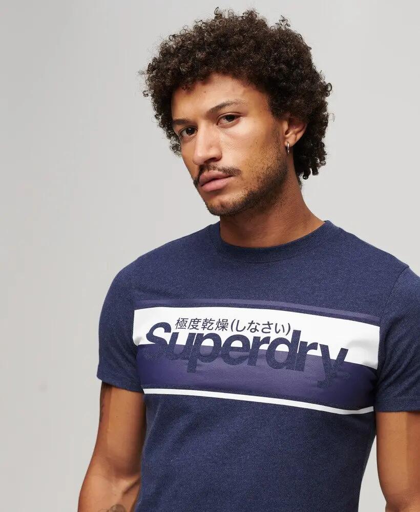 superdry T-shirt Core Logo Stripe — rayures et logo imprimé – Princedom Blue 2/6