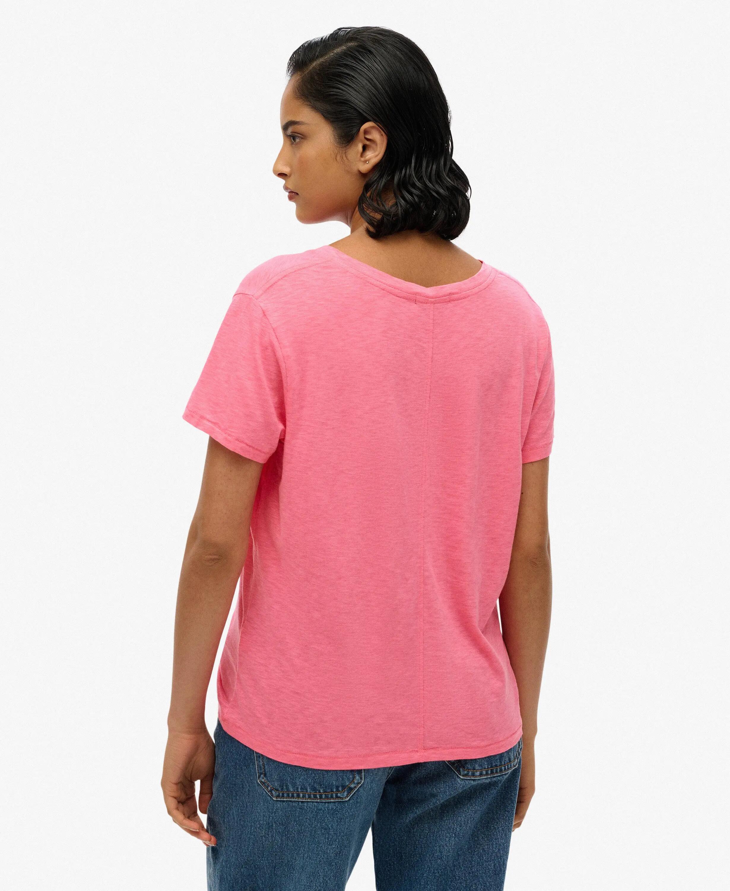 superdry T-shirt femme Col V brodée en slub – Azalea Pink 4/5