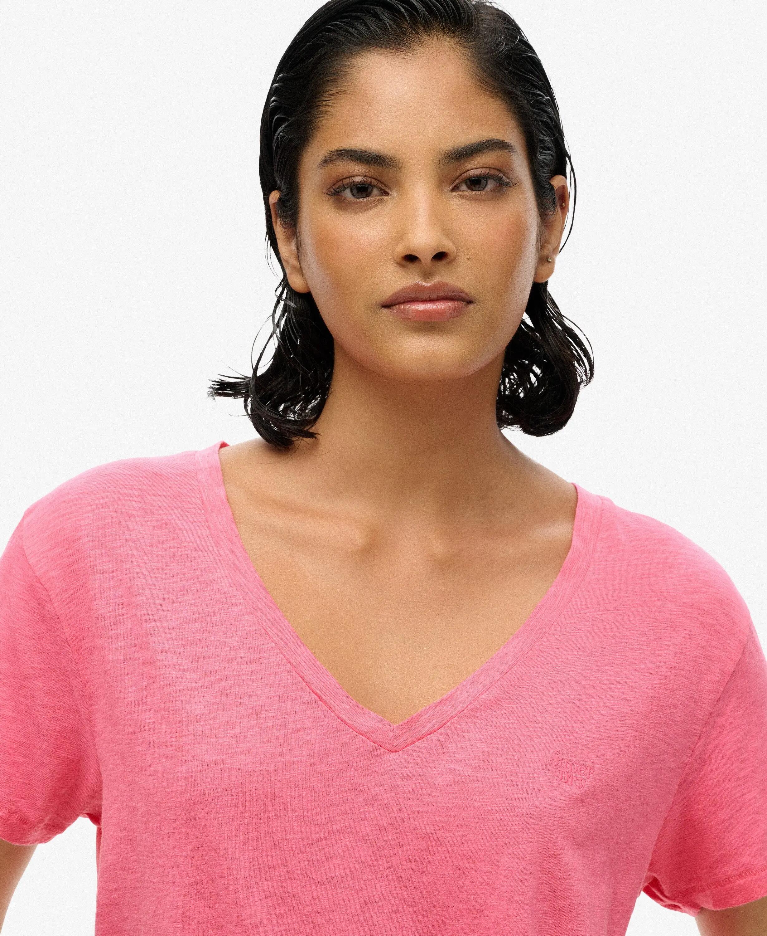superdry T-shirt femme Col V brodée en slub – Azalea Pink 3/5