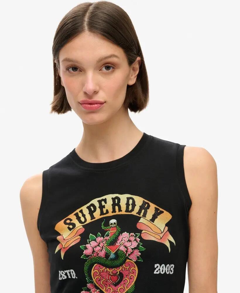 superdry chaleco Tattoo Rhinestone de algodón – Black 3/7