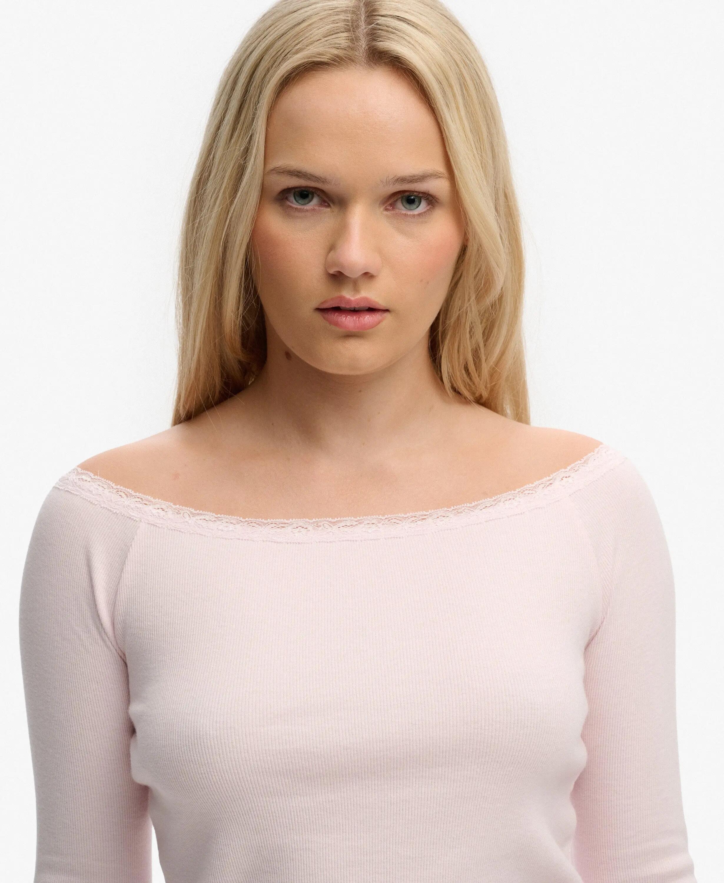 superdry Top manga comprida Bardot com renda – CANDY PINK 4/5