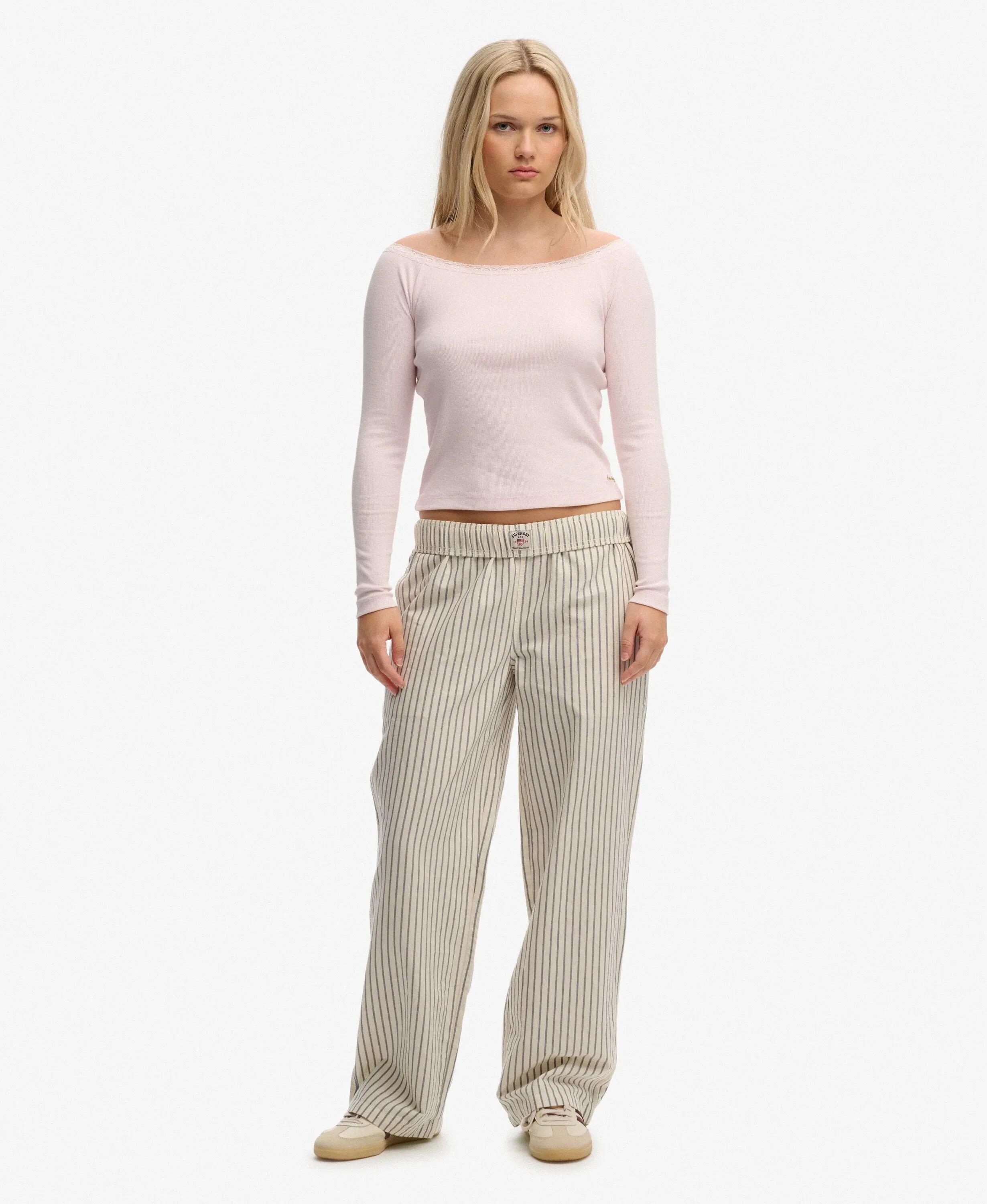 superdry Top manga comprida Bardot com renda – CANDY PINK 3/5