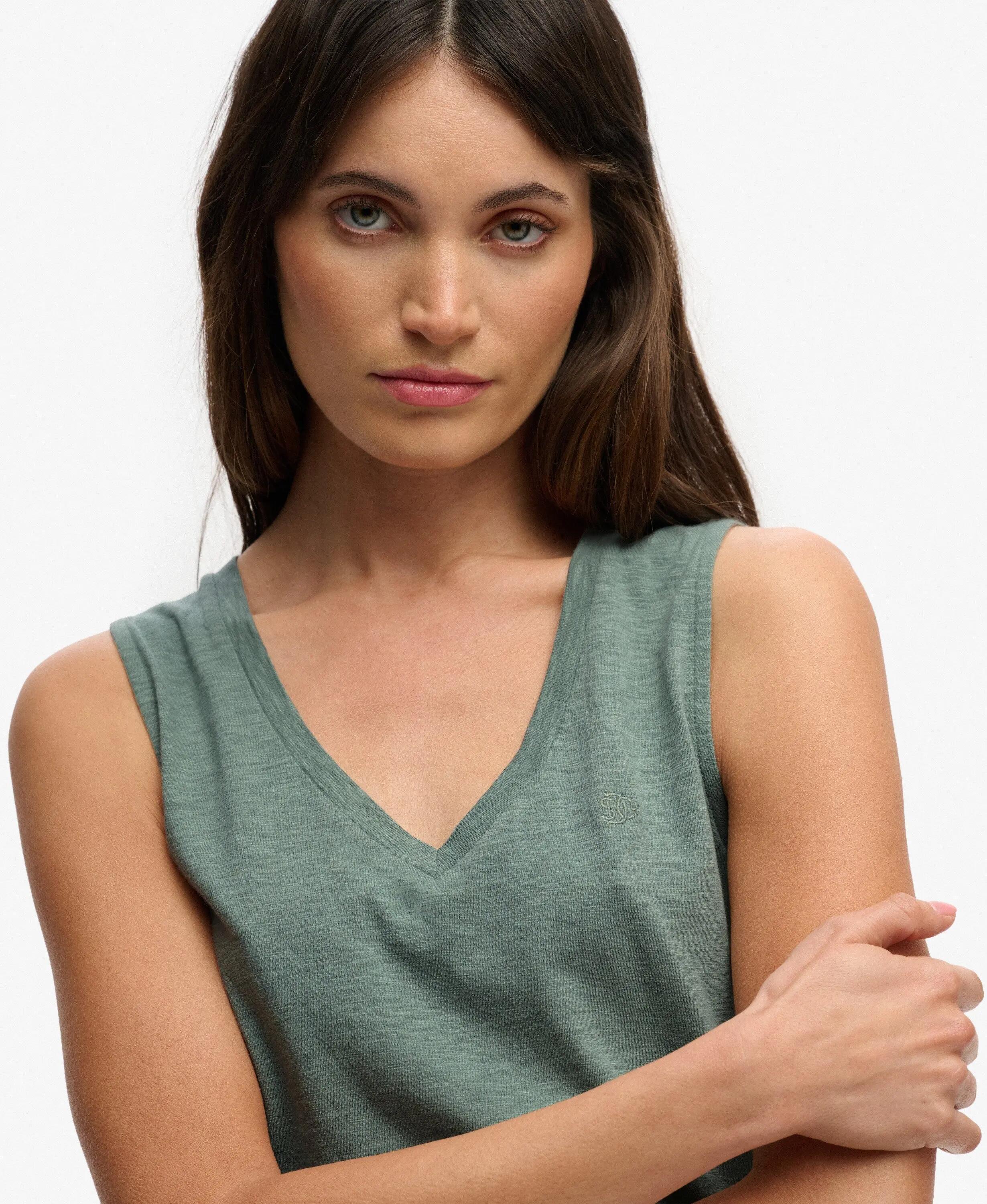 superdry Top Studios decote em V em jersey algodão/lyocell – Light Jade Green 3/6
