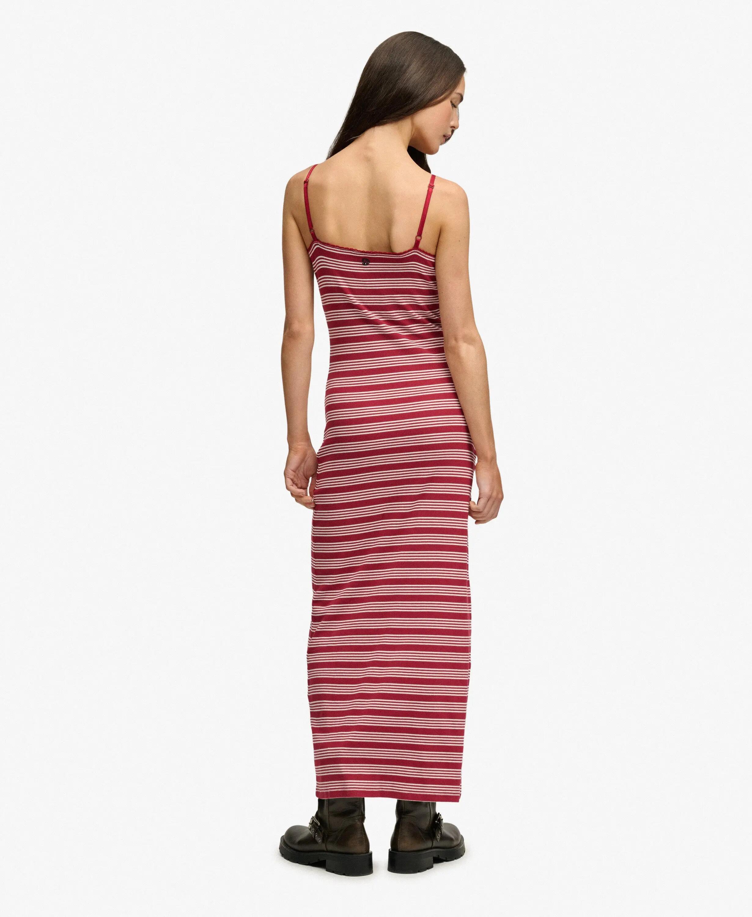 superdry Vestido maxi em jersey canelado com riscas – Bordeaux Red Stripe 5/7