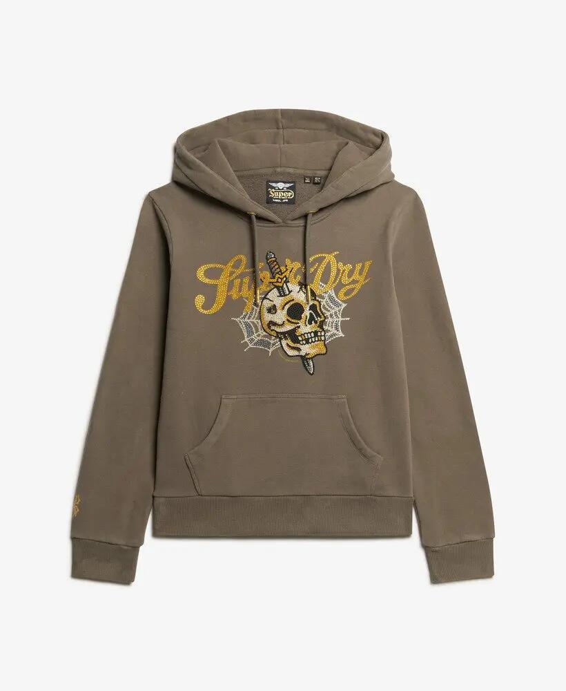 superdry Sweat à capuche Tattoo Script en coton recyclé – Dusky Slate Grey 6/6