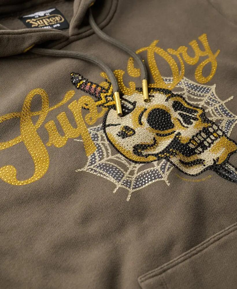superdry Sweat à capuche Tattoo Script en coton recyclé – Dusky Slate Grey 5/6