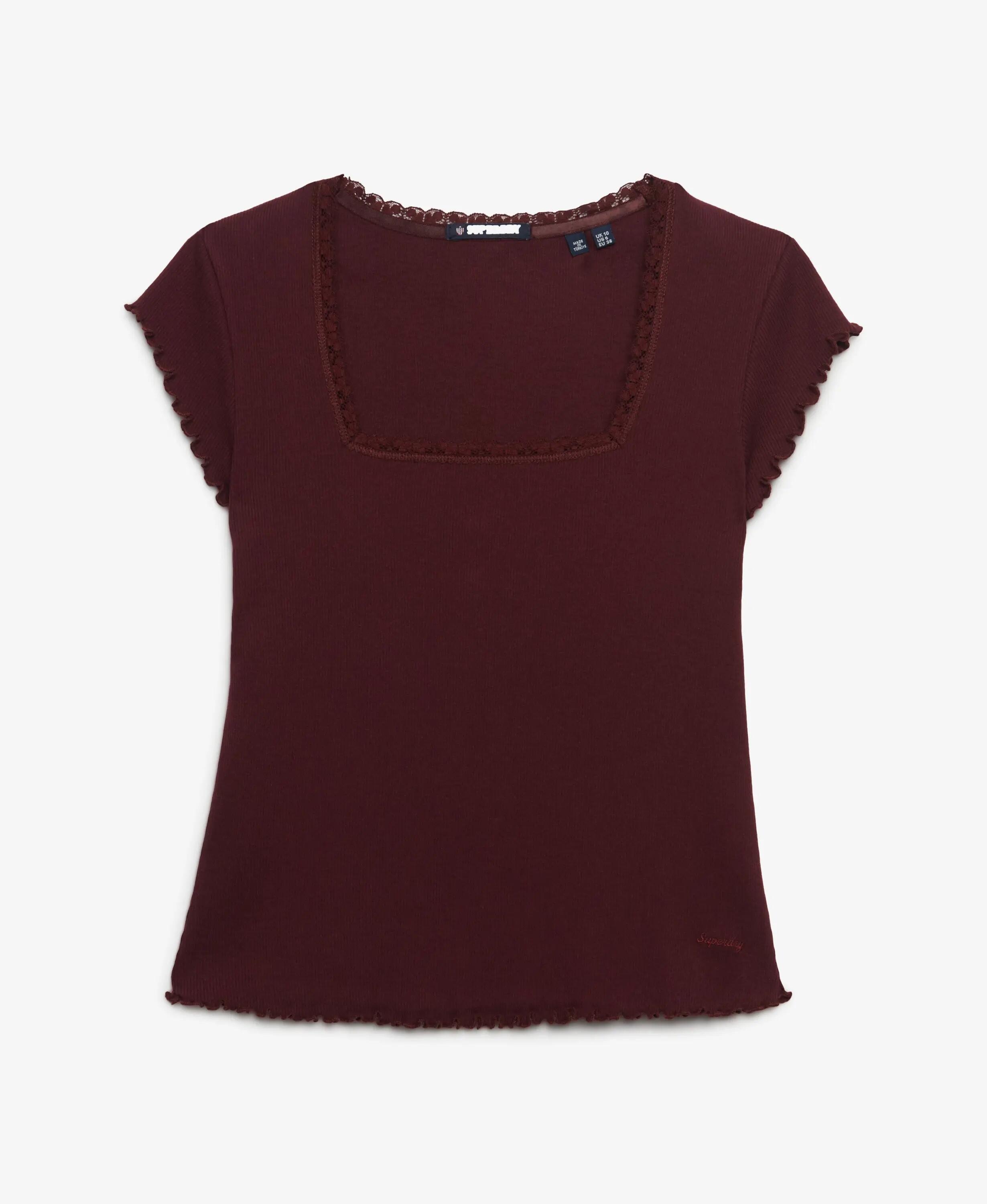 superdry Koszulka Damska Okrągły Dekolt Square Neck Bawełna Eco – Port Red 7/7