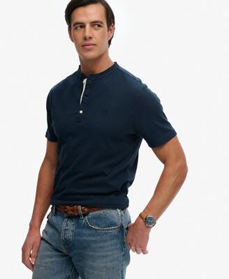 Superdry henley t-shirt korte mouw katoen-linnen – nordic chrome navy