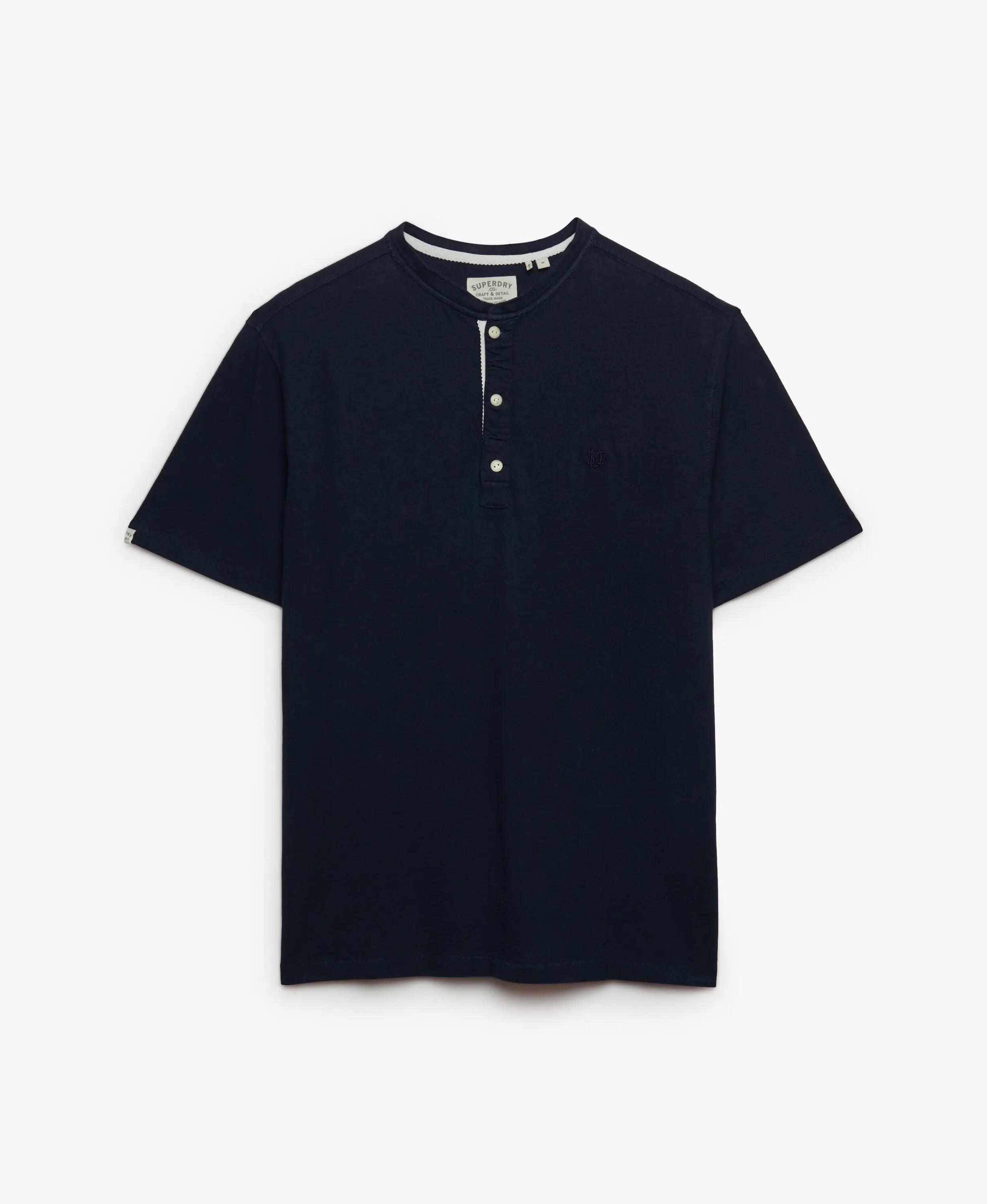 superdry T-shirt Henley manga curta algodão-linho – Nordic Chrome Navy 7/7
