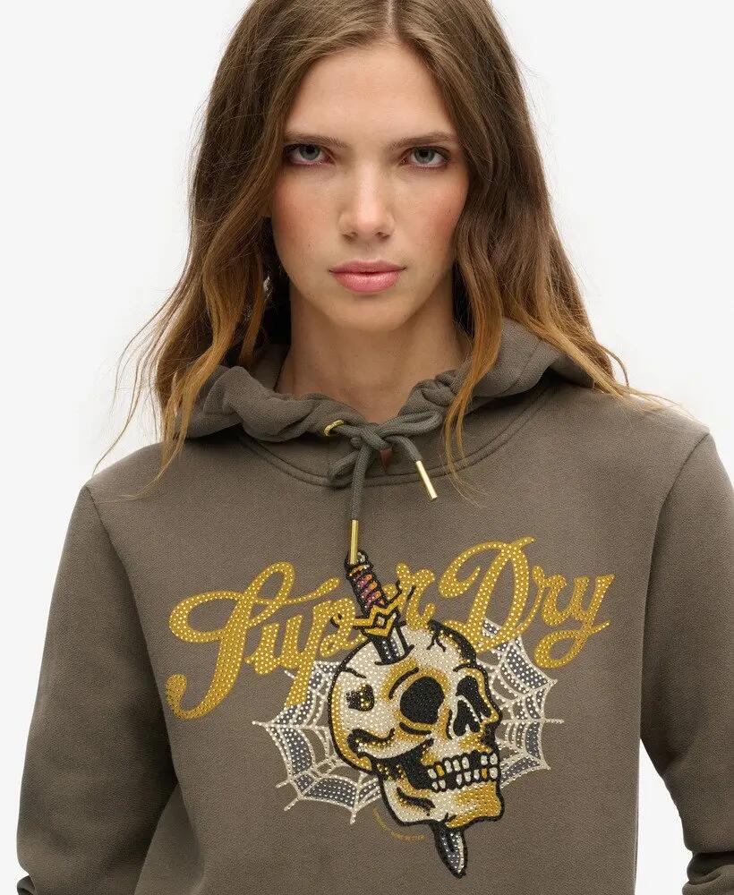 superdry Sweat à capuche Tattoo Script en coton recyclé – Dusky Slate Grey 3/6