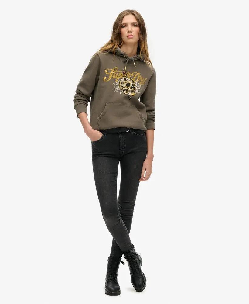 superdry Sweat à capuche Tattoo Script en coton recyclé – Dusky Slate Grey 2/6