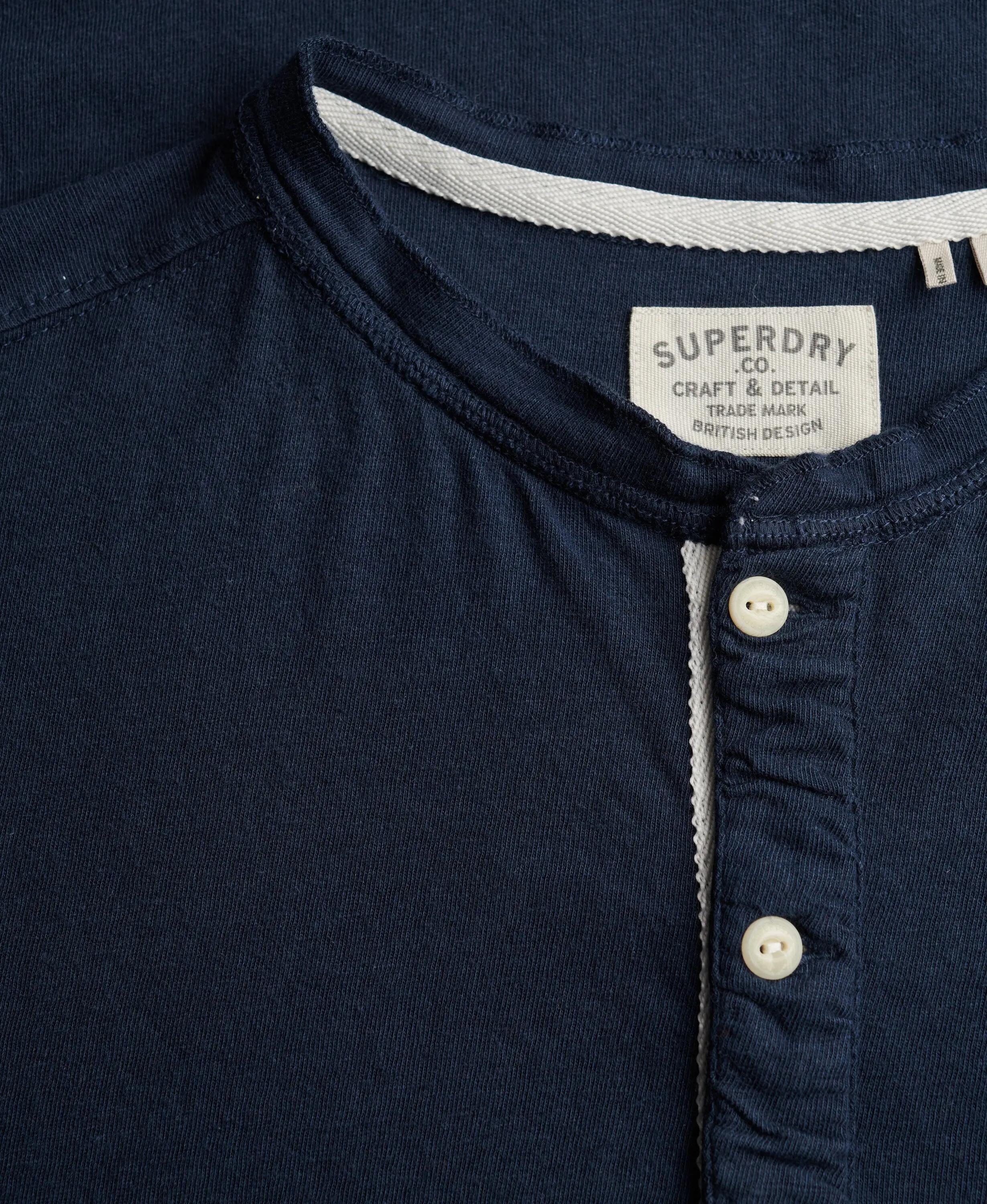 superdry T-shirt Henley manga curta algodão-linho – Nordic Chrome Navy 6/7