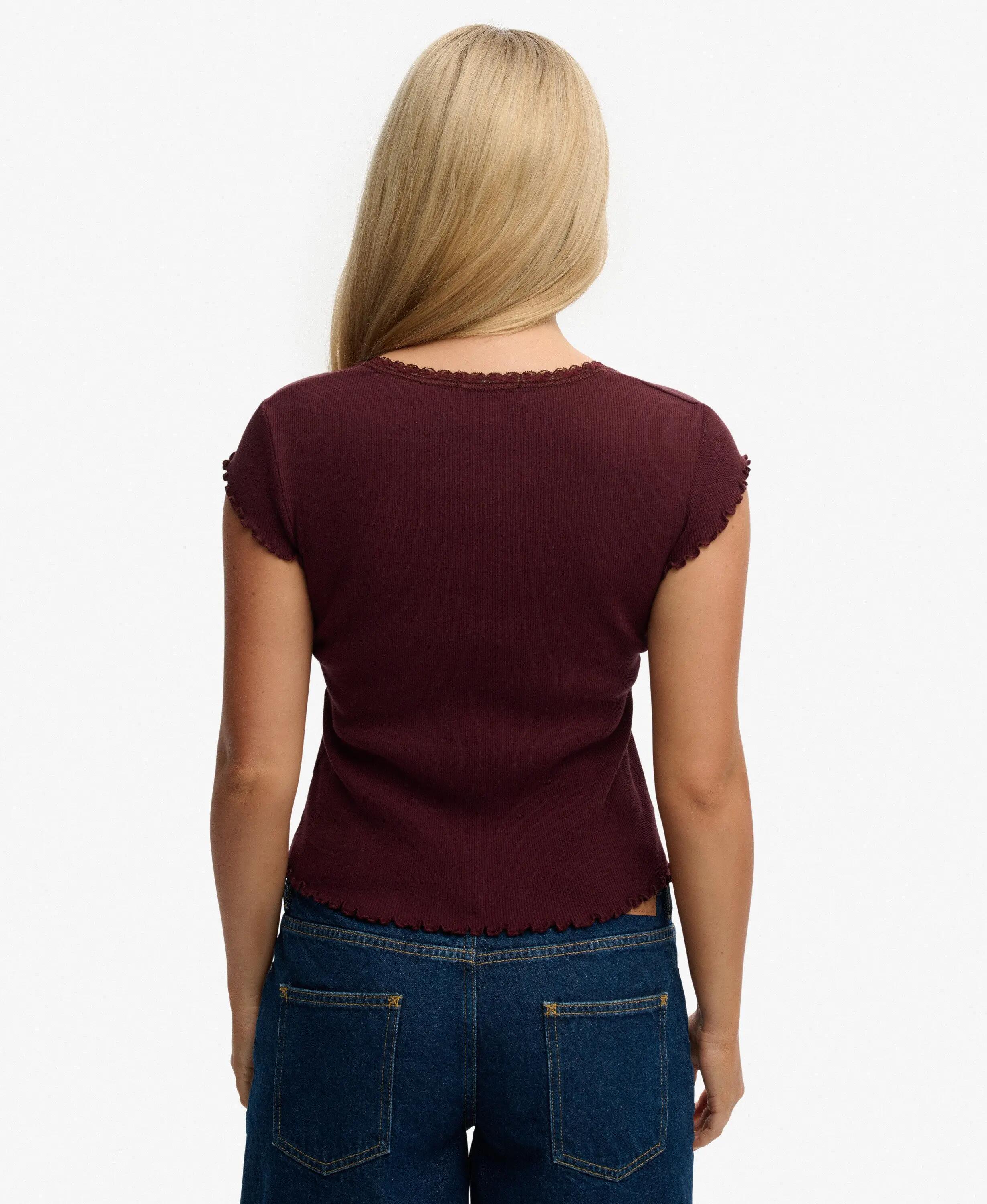 superdry Koszulka Damska Okrągły Dekolt Square Neck Bawełna Eco – Port Red 5/7