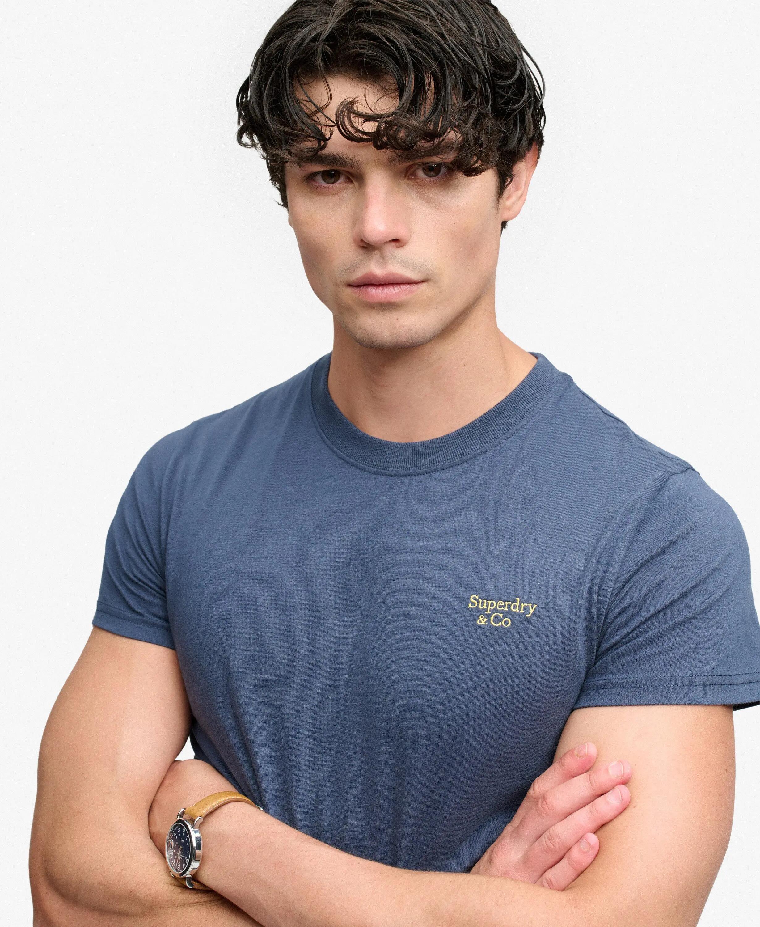 superdry T-shirt Essential Serif Logo bordado Slim Fit – Standard Navy/Yellow 4/7