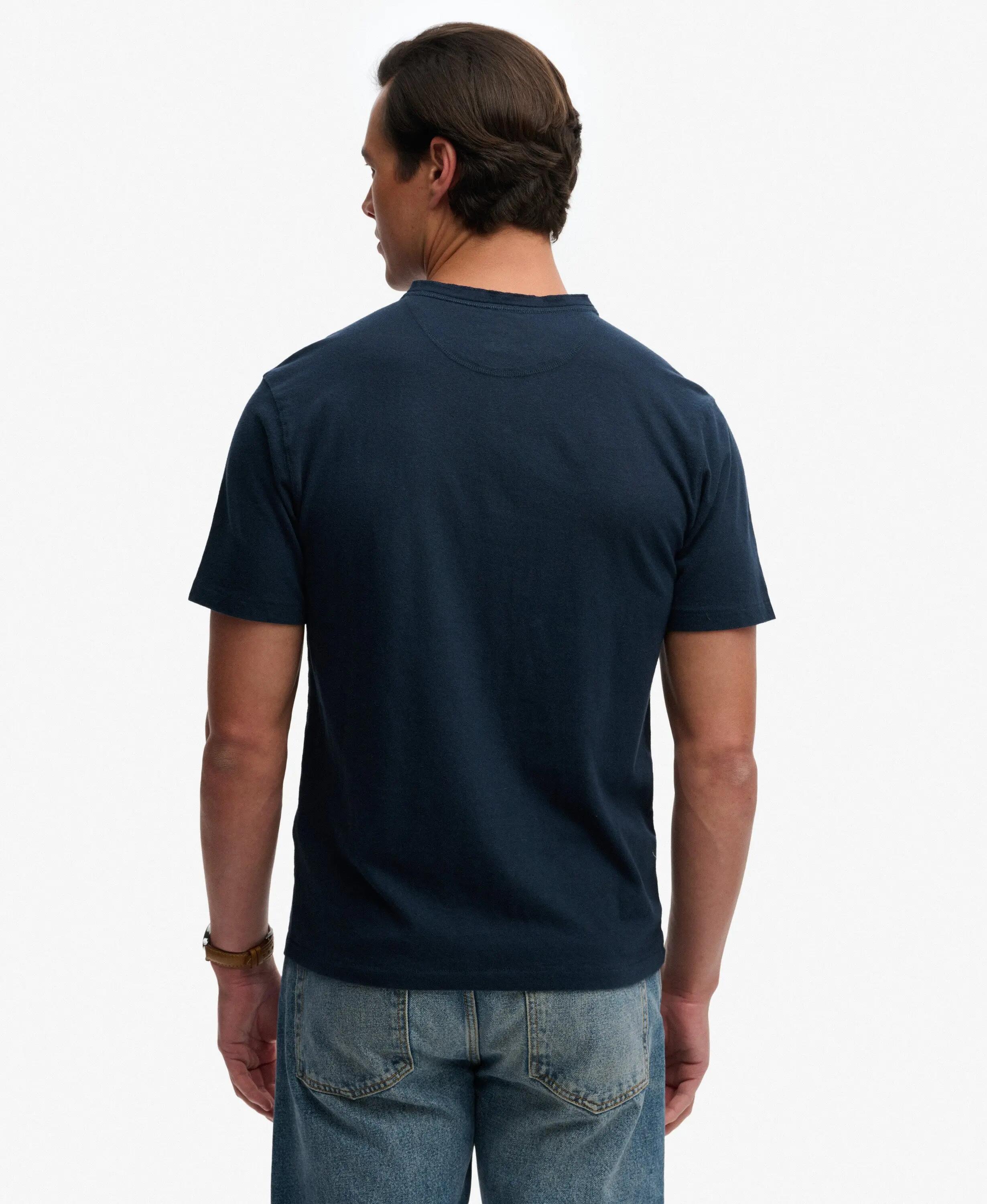 superdry T-shirt Henley manga curta algodão-linho – Nordic Chrome Navy 5/7