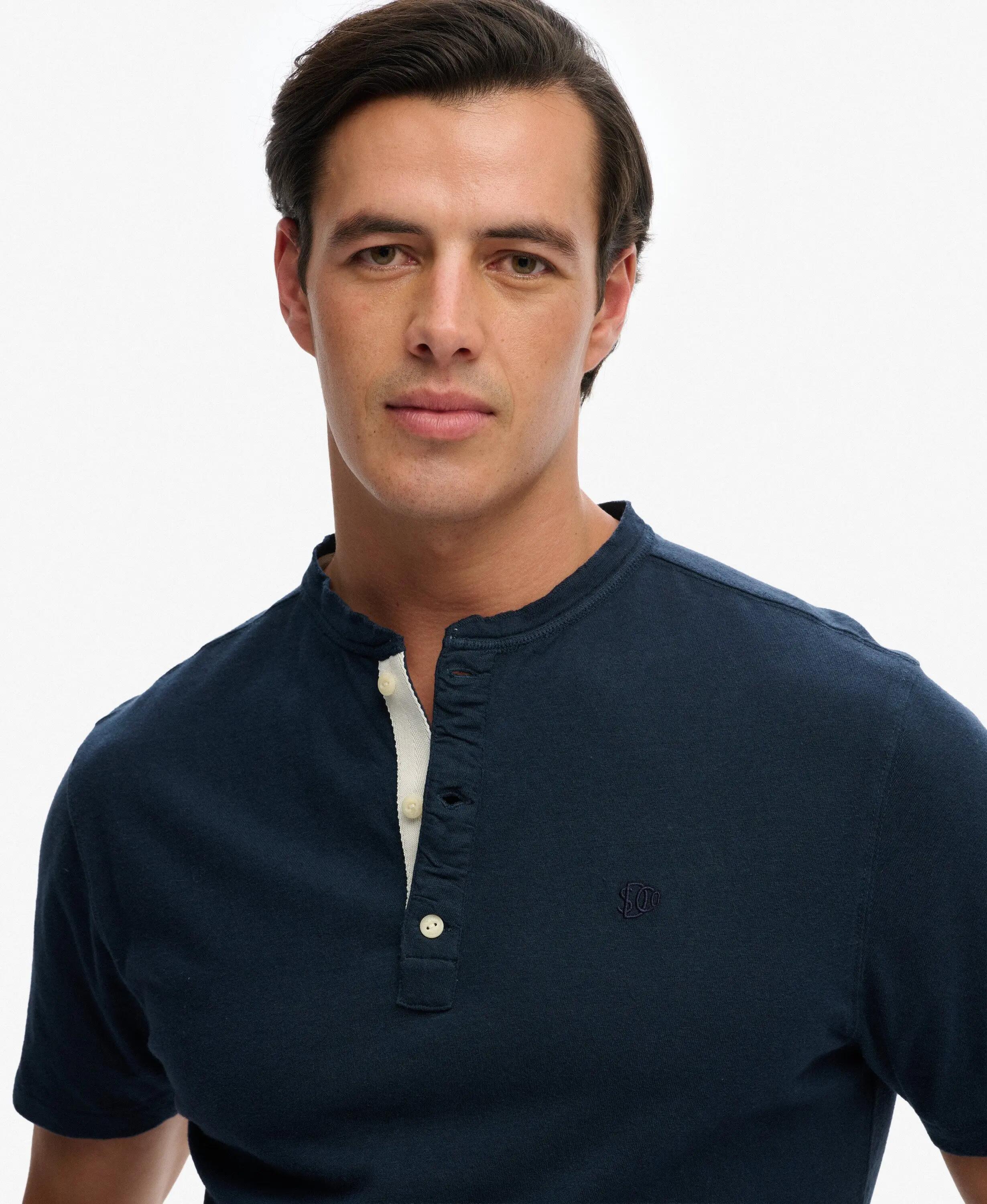superdry T-shirt Henley manga curta algodão-linho – Nordic Chrome Navy 4/7