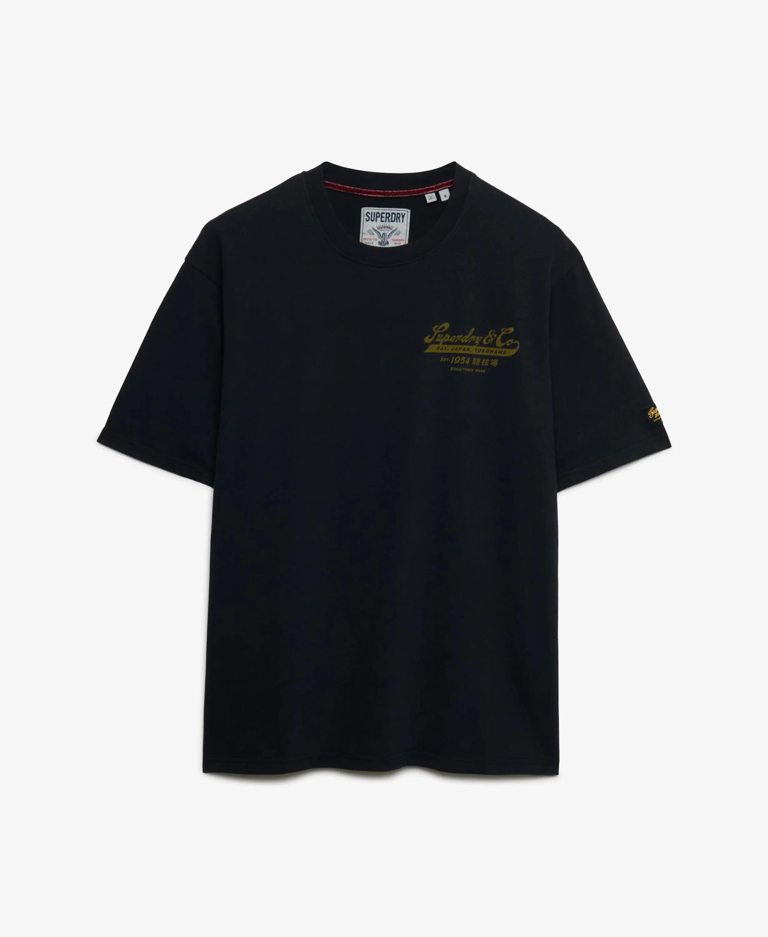 superdry Heritage Biker luźna koszulka z bawełny organicznej – JET BLACK 7/7