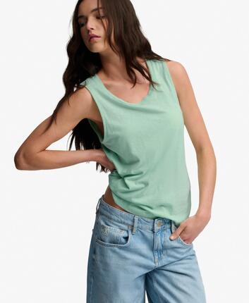 superdry débardeur col rond en lyocell-coton coupe relaxed – Hemlock Green