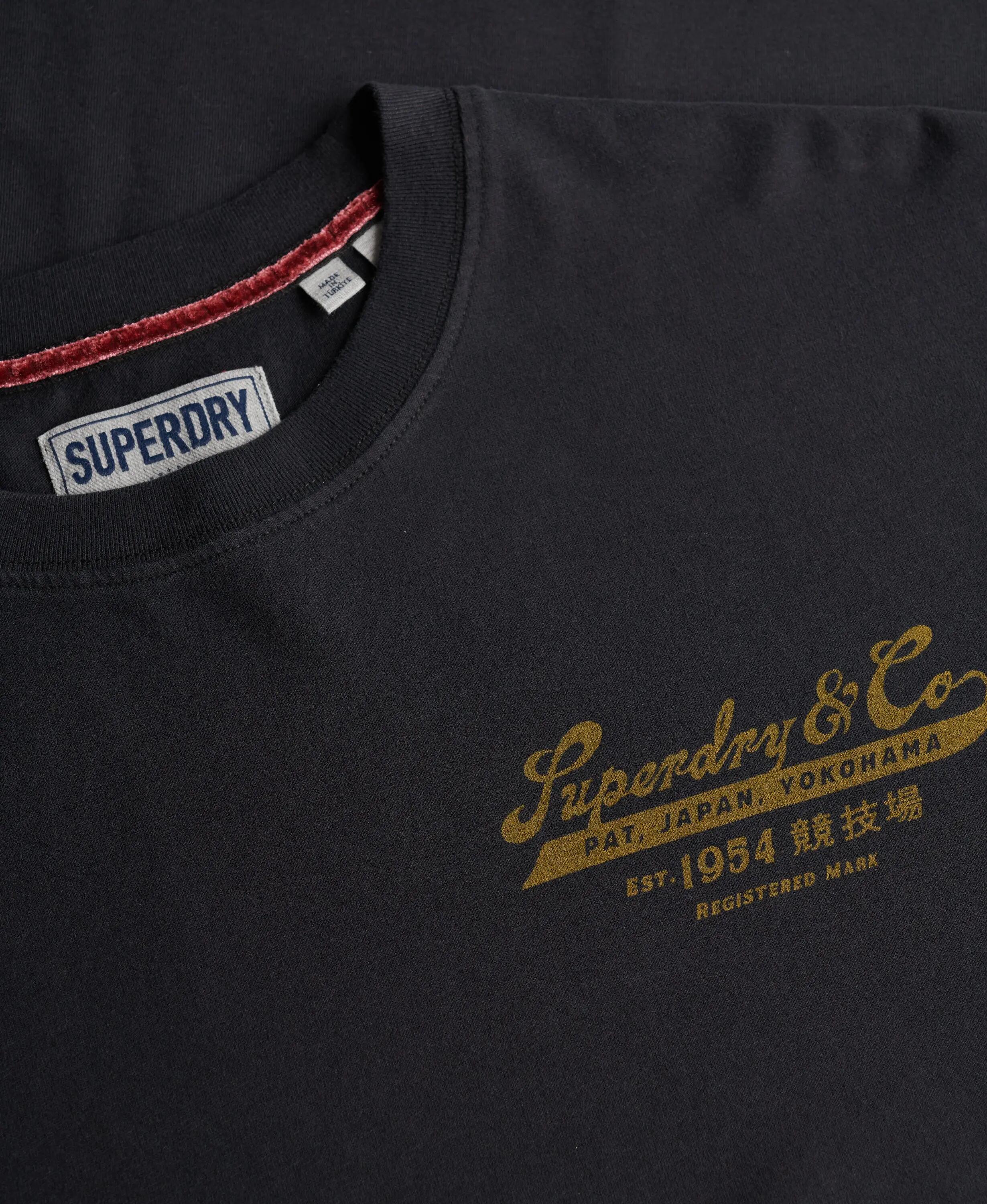 superdry Heritage Biker luźna koszulka z bawełny organicznej – JET BLACK 6/7