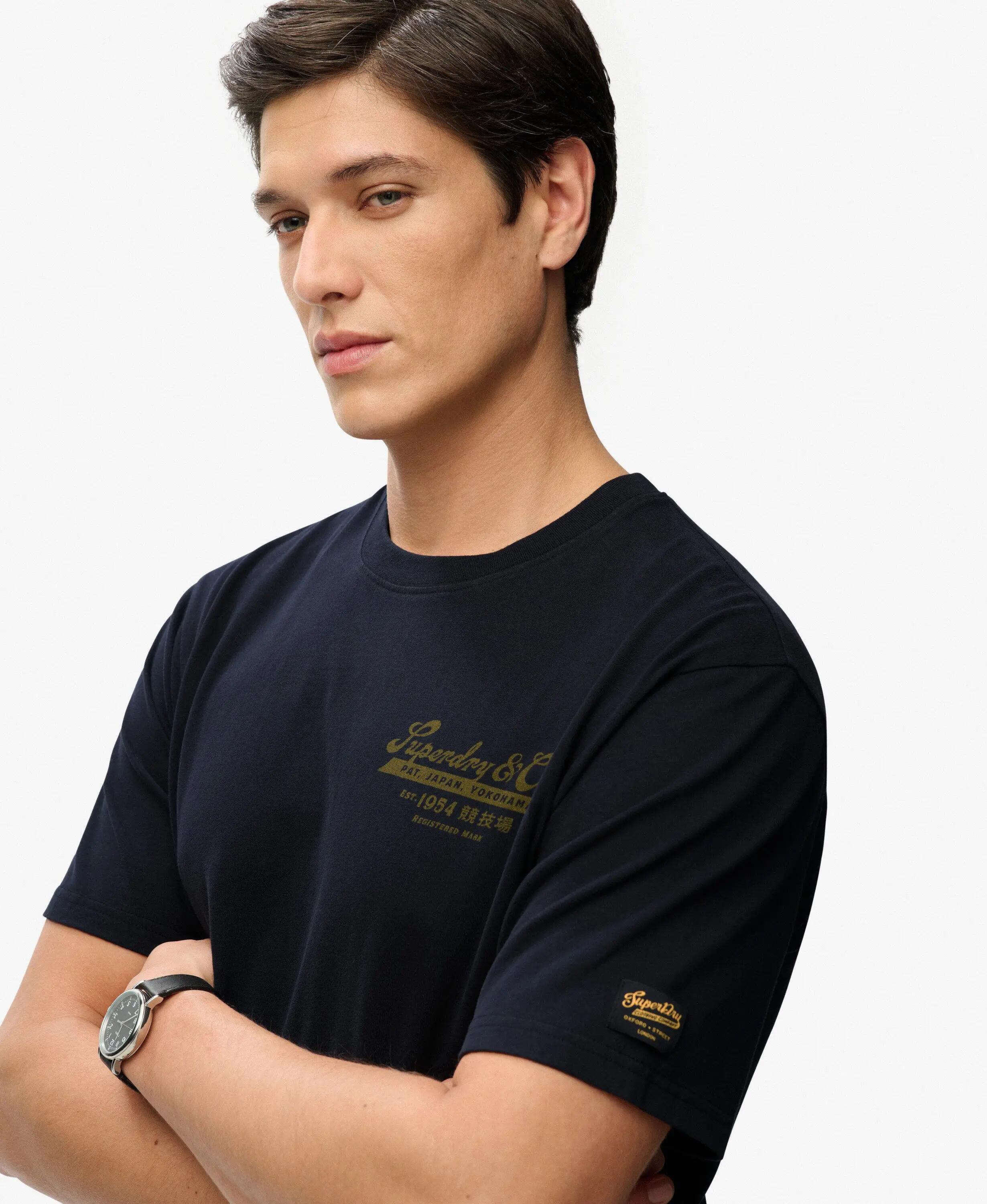 superdry Heritage Biker luźna koszulka z bawełny organicznej – JET BLACK 3/7