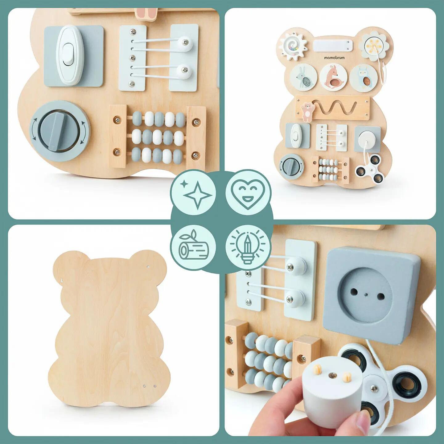 Tablica manipulacyjna dla dzieci drewniana Montessori sensoryczna 18M+ 7/13