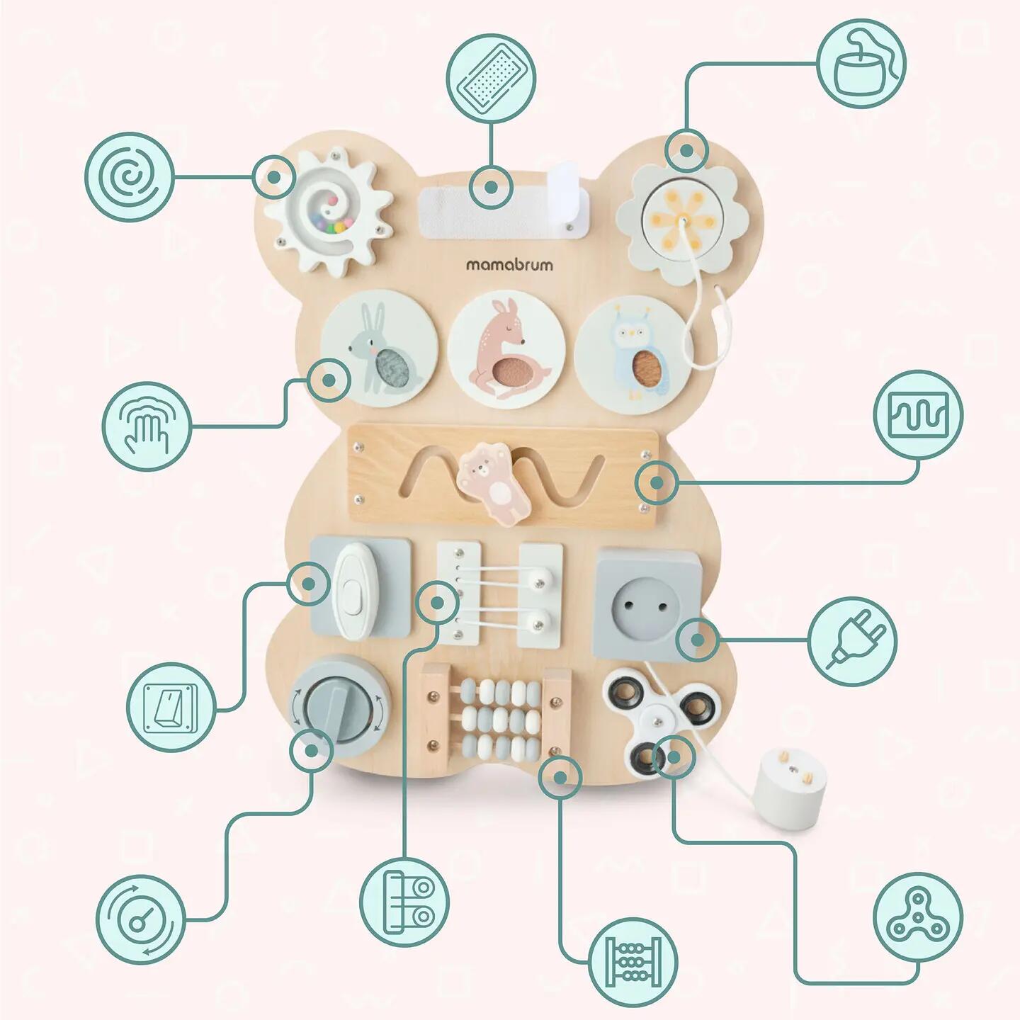 Tablica manipulacyjna dla dzieci drewniana Montessori sensoryczna 18M+ 6/13