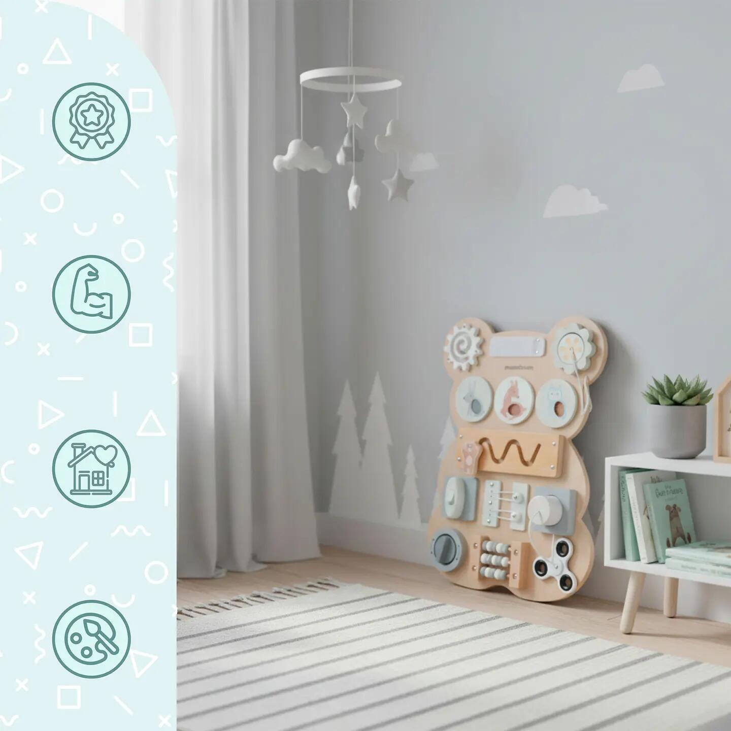 Tablica manipulacyjna dla dzieci drewniana Montessori sensoryczna 18M+ 4/13
