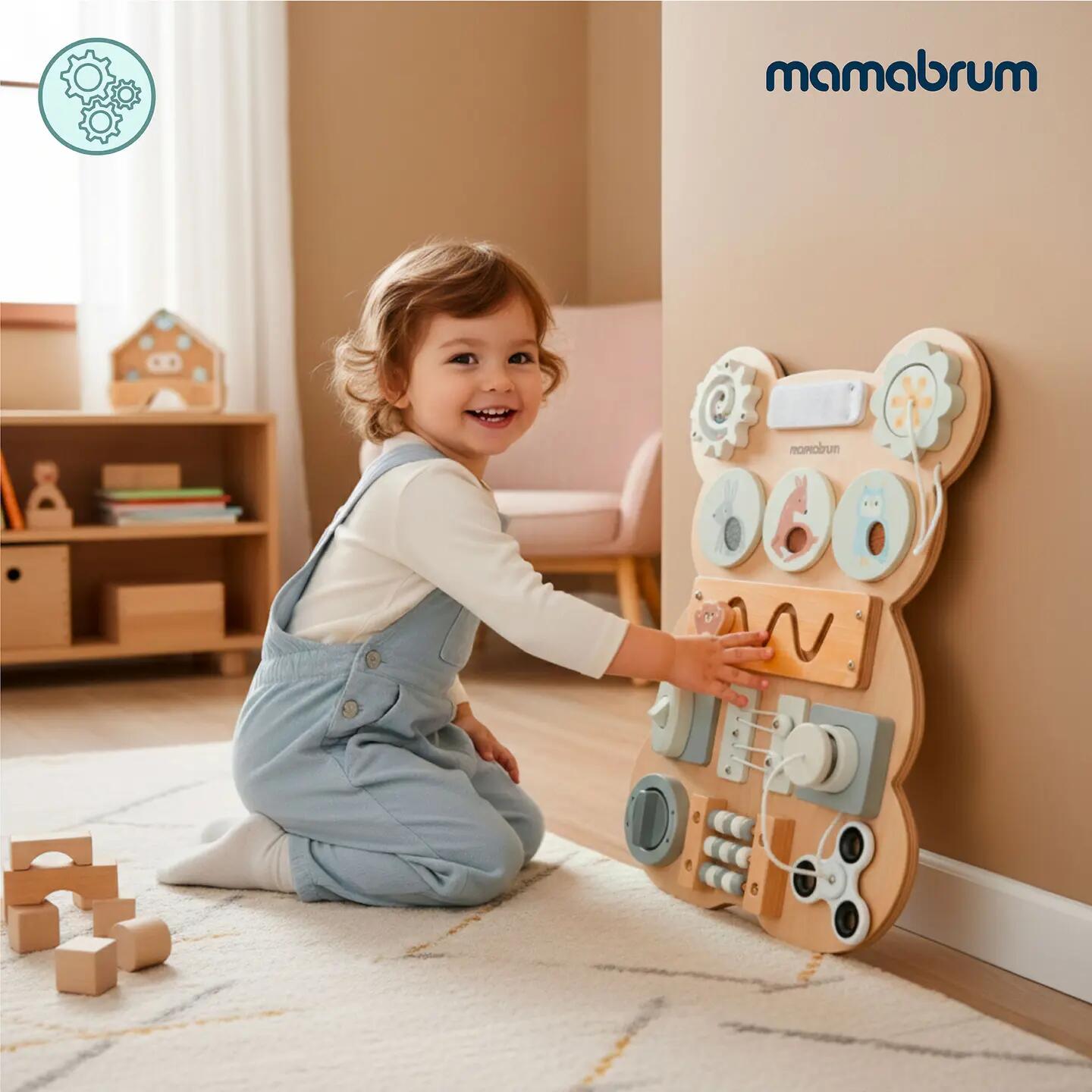 Tablica manipulacyjna dla dzieci drewniana Montessori sensoryczna 18M+ 3/13