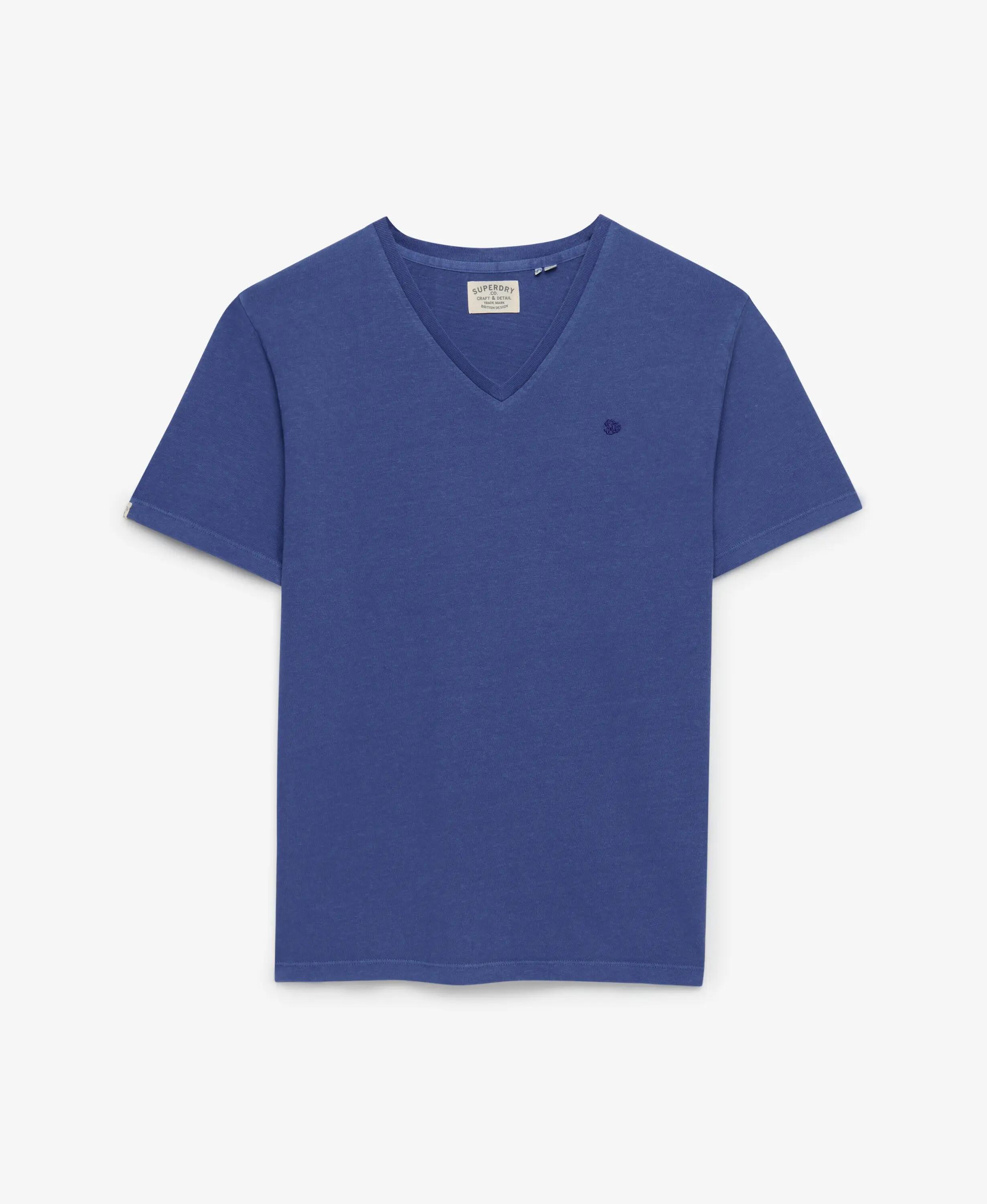 superdry Camiseta cuello V algodón‑lino – Serge Blue 7/7