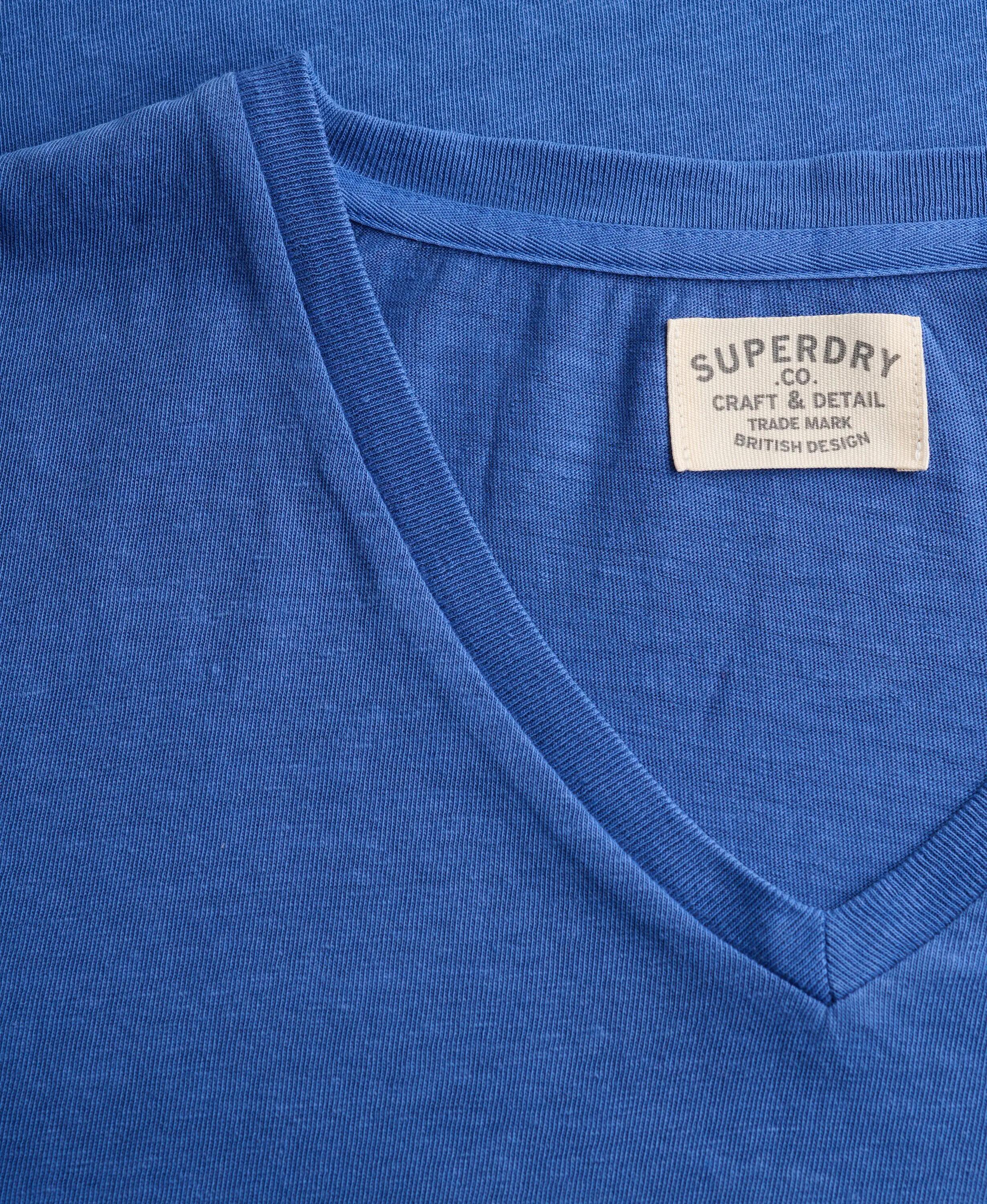 superdry Camiseta cuello V algodón‑lino – Serge Blue 6/7