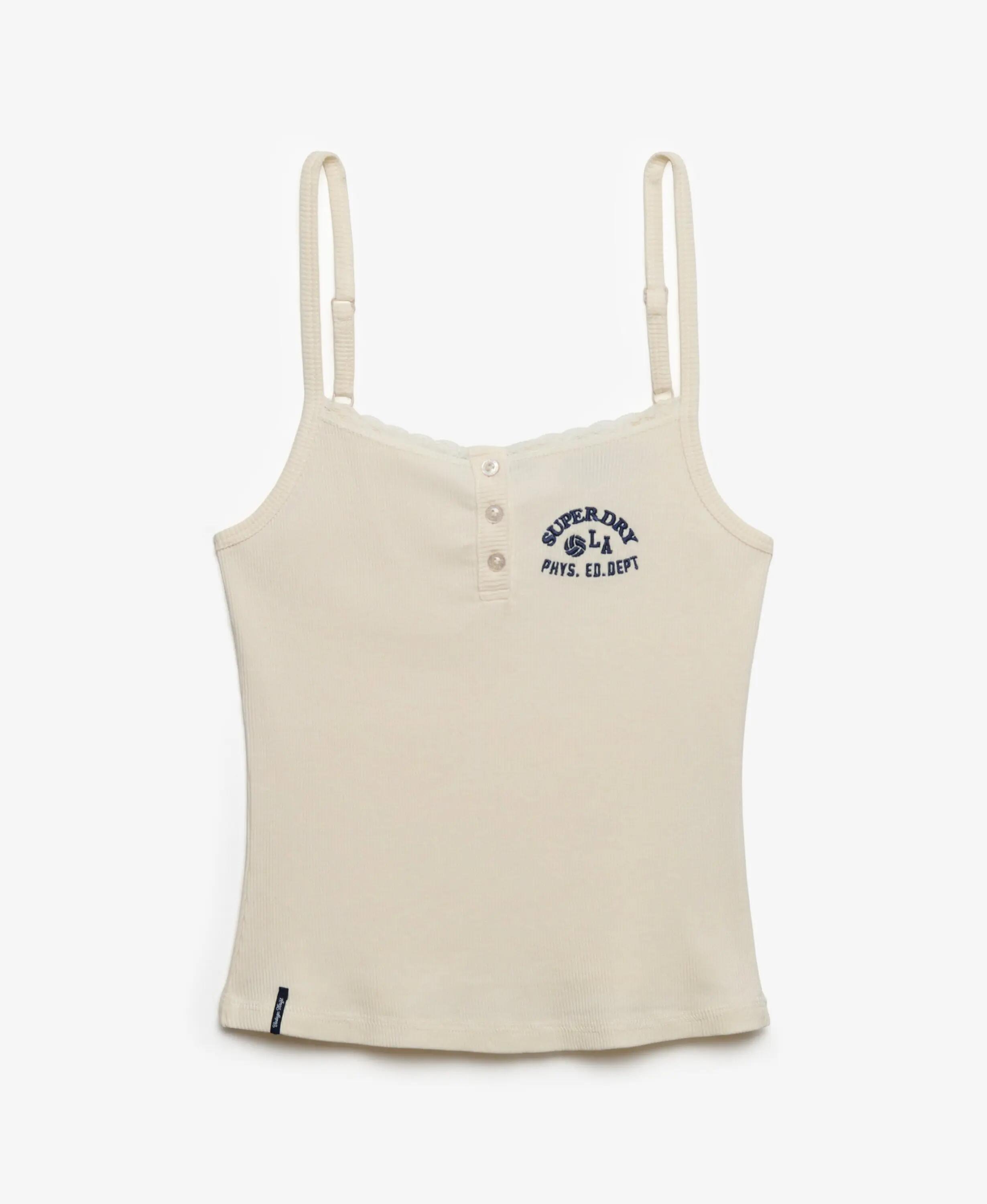 superdry Top Cami à boutons brodés en coton bio – OFF WHITE 7/7