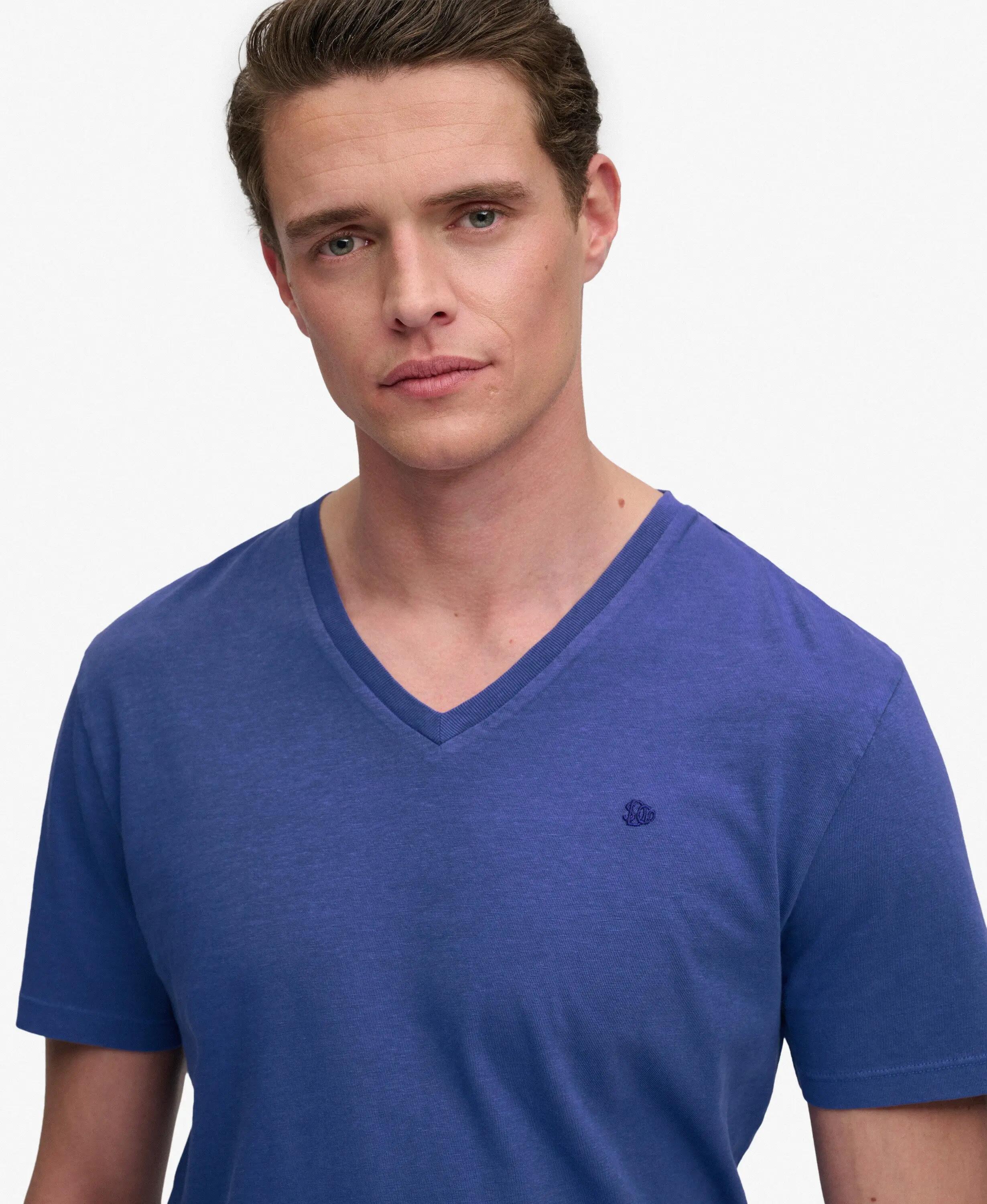 superdry Camiseta cuello V algodón‑lino – Serge Blue 4/7