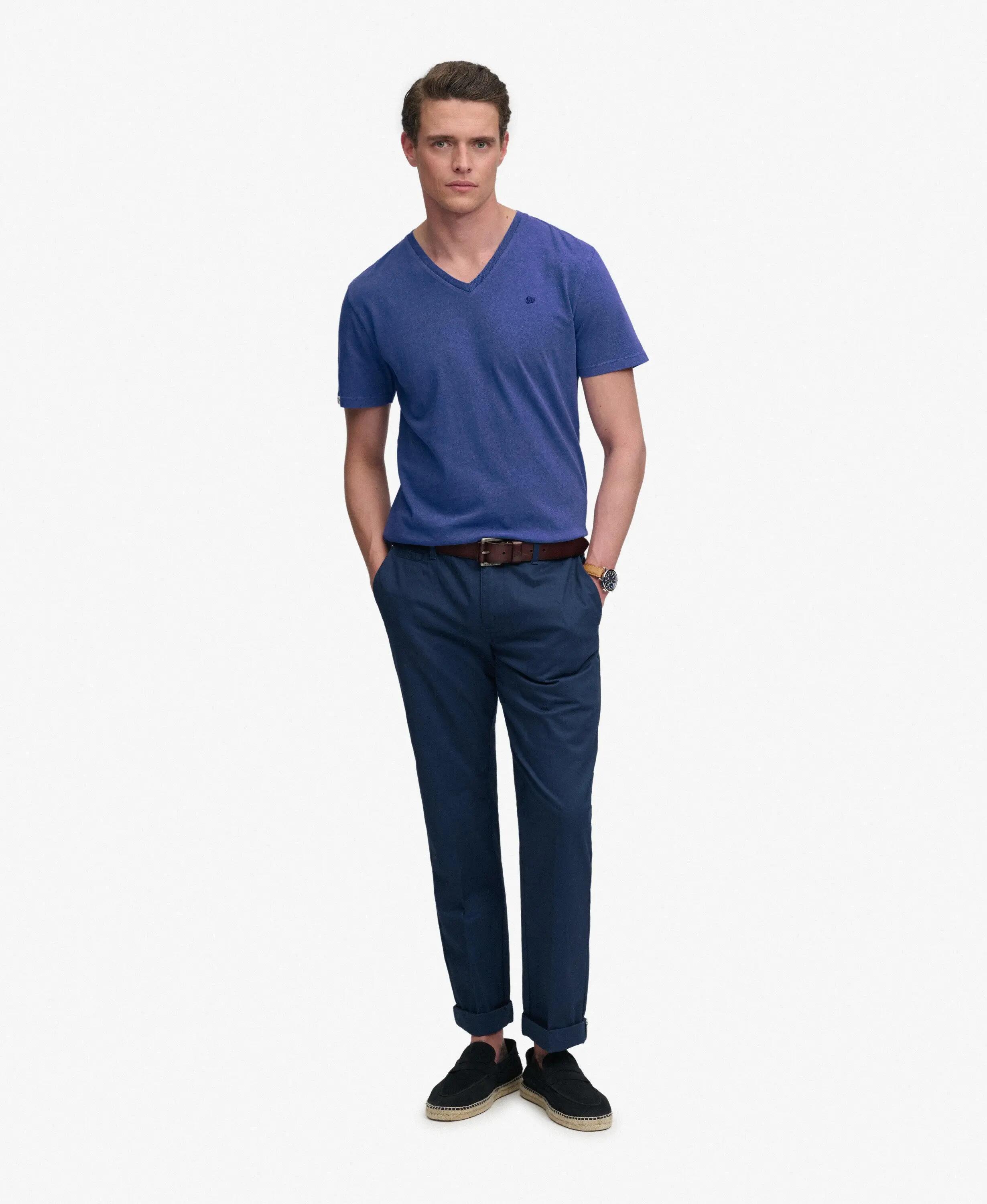 superdry Camiseta cuello V algodón‑lino – Serge Blue 3/7