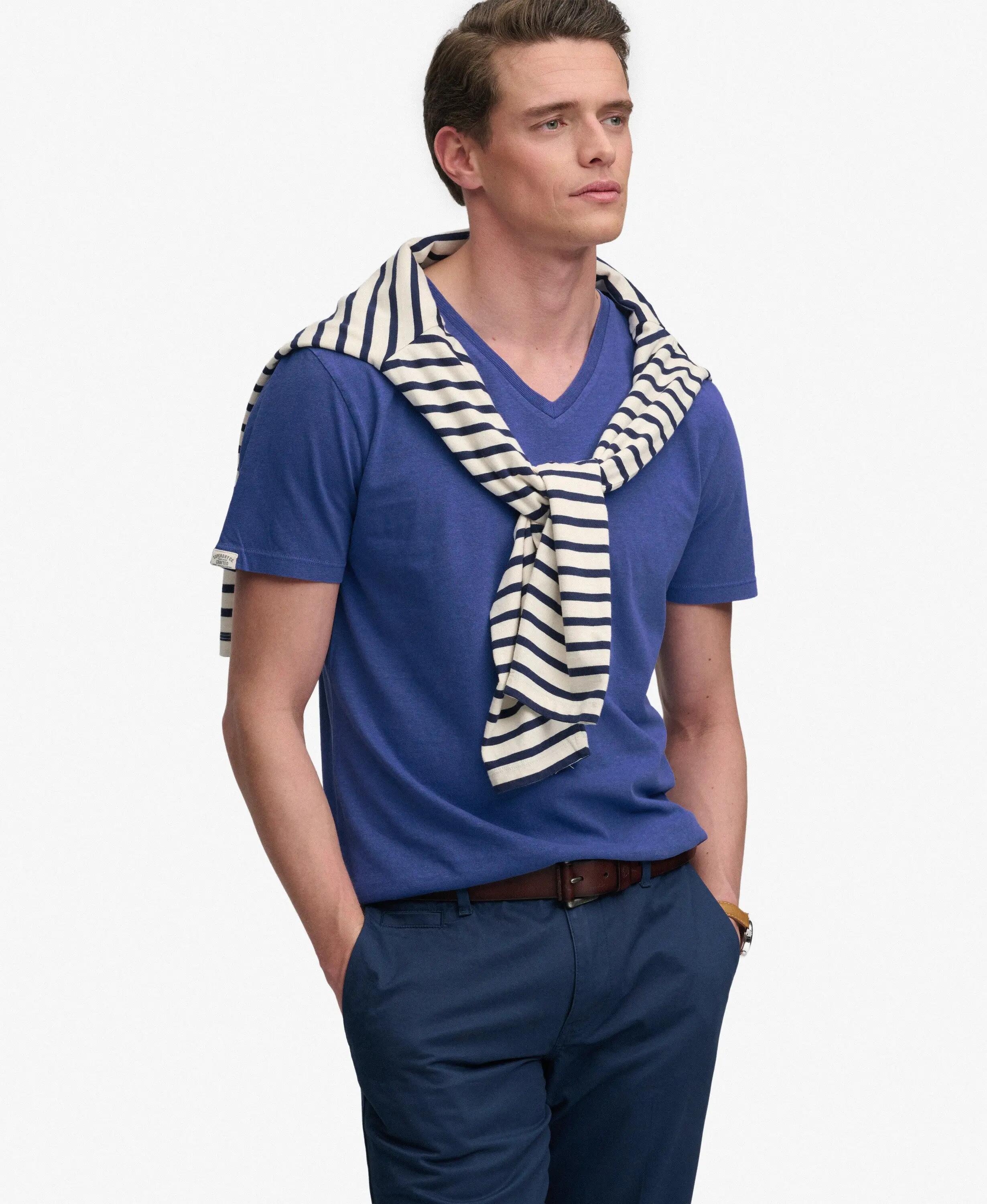 superdry Camiseta cuello V algodón‑lino – Serge Blue 2/7