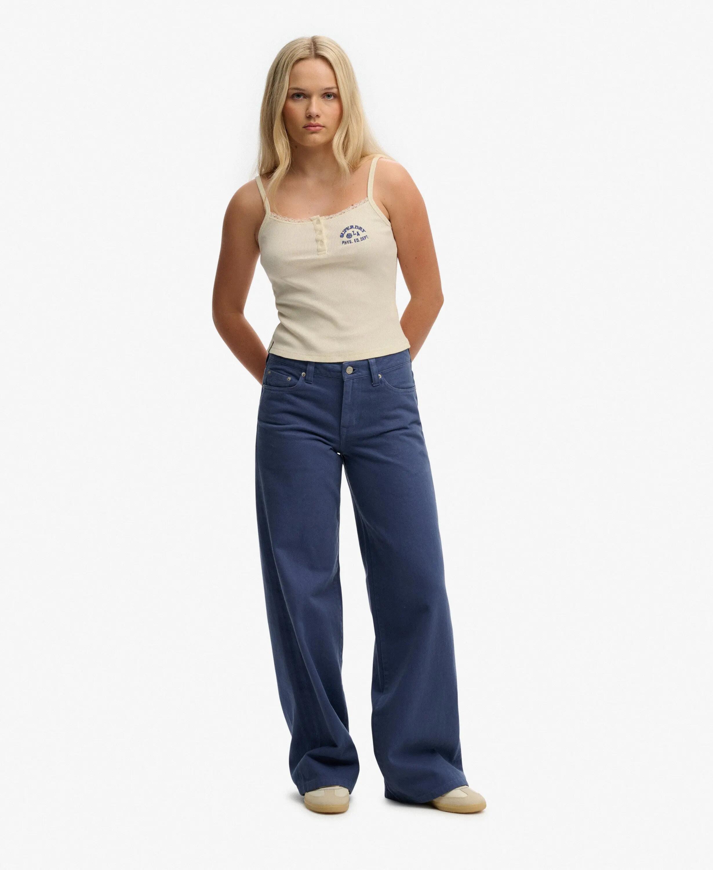 superdry Top Cami à boutons brodés en coton bio – OFF WHITE 3/7
