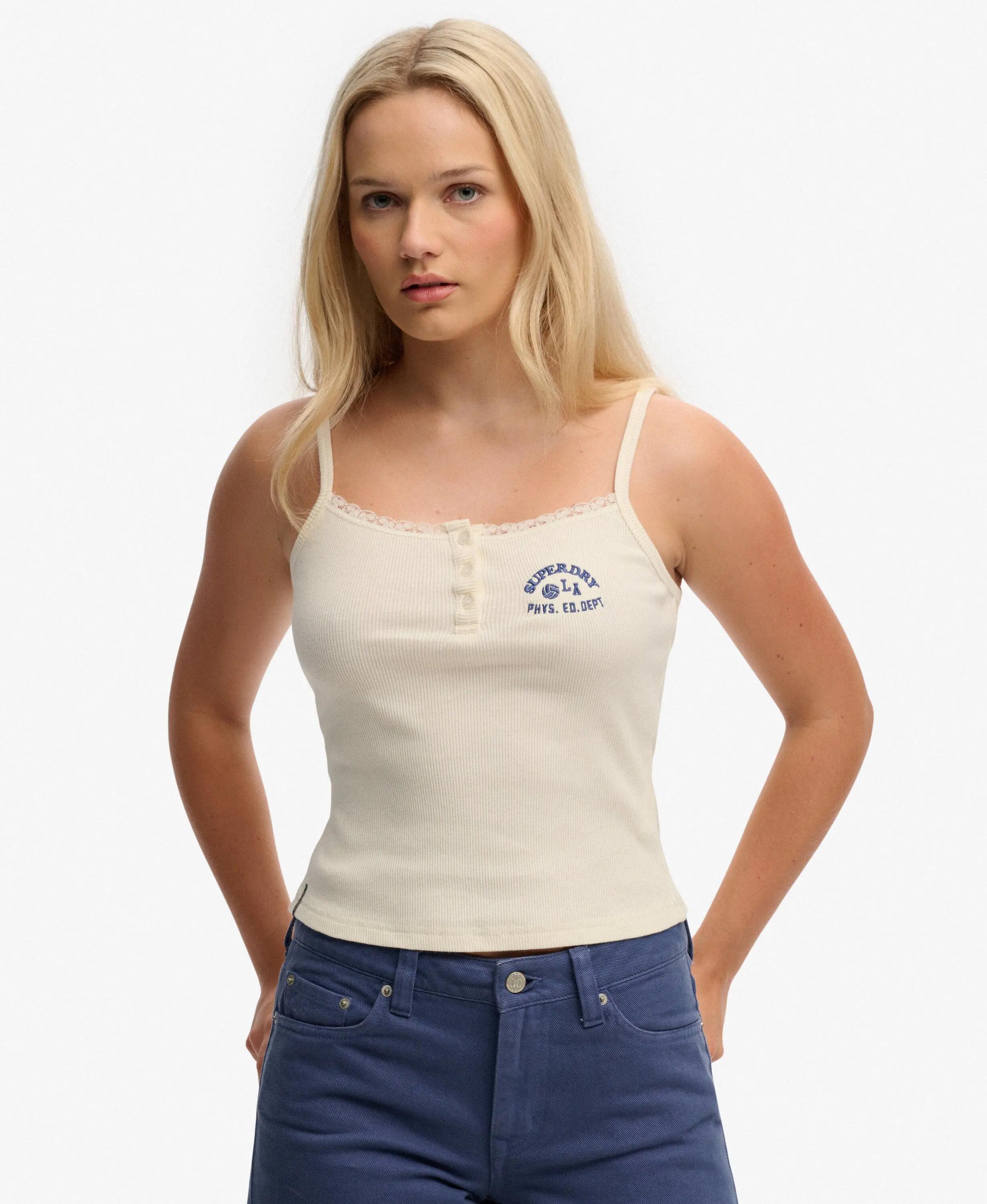 superdry Top Cami à boutons brodés en coton bio – OFF WHITE 2/7