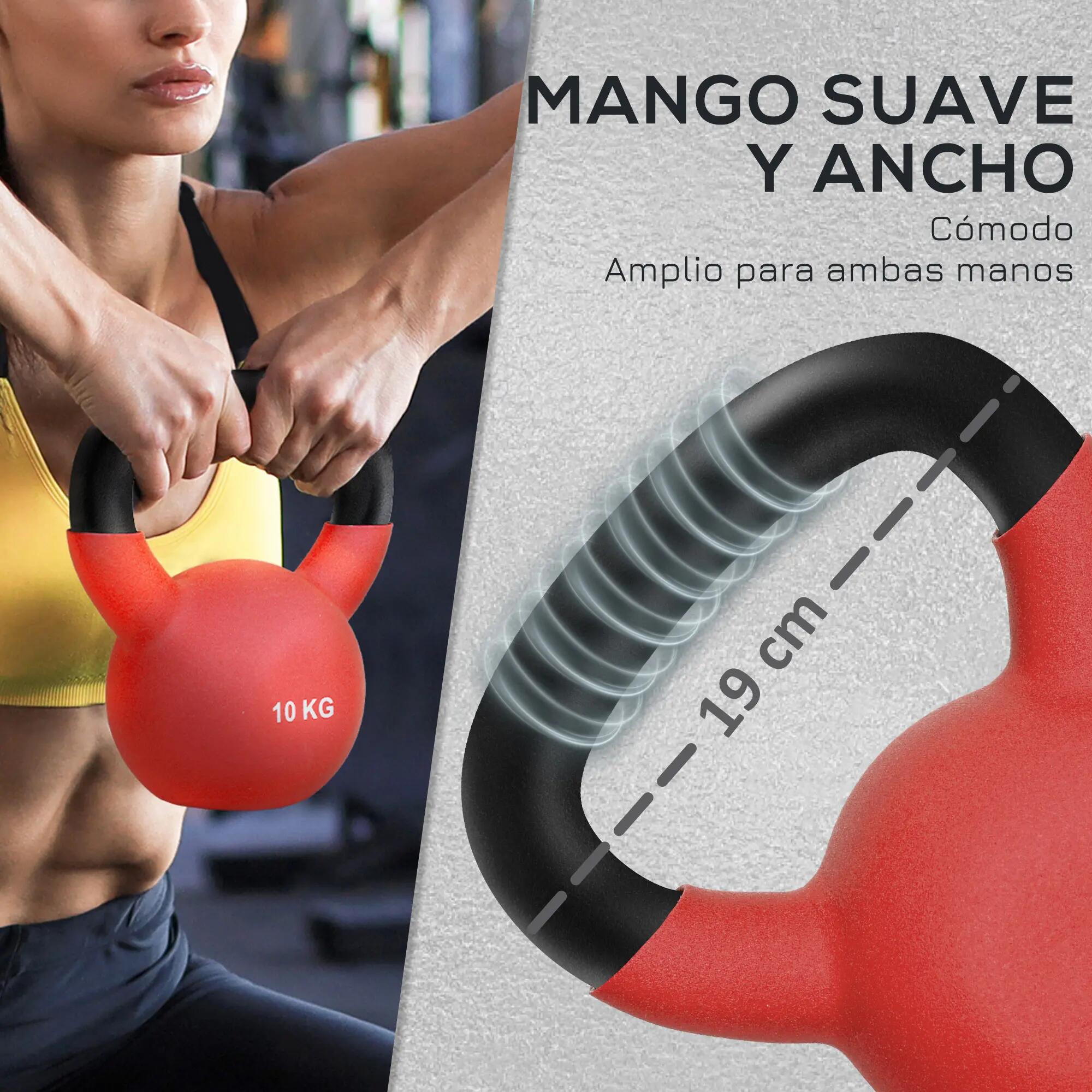 Kettlebell en fonte de 10 kg avec revêtement en néoprène pour musculation, 19 x 6/9