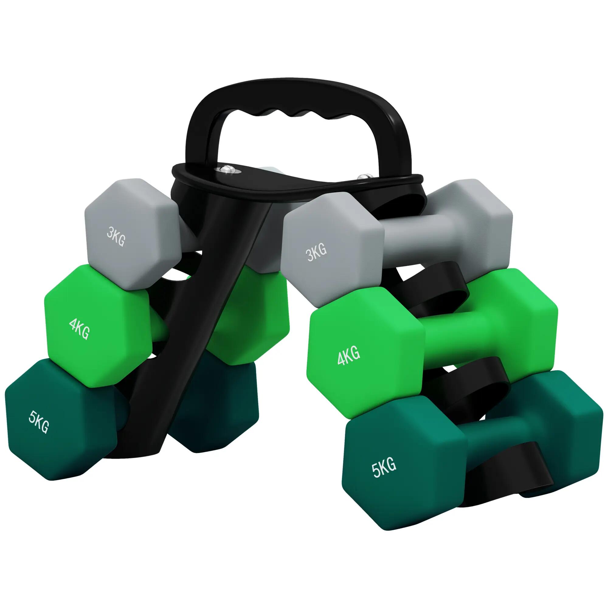Ensemble d'haltères (2 x 3 kg, 2 x 4 kg, 2 x 5 kg) avec support de rangement pou 2/9