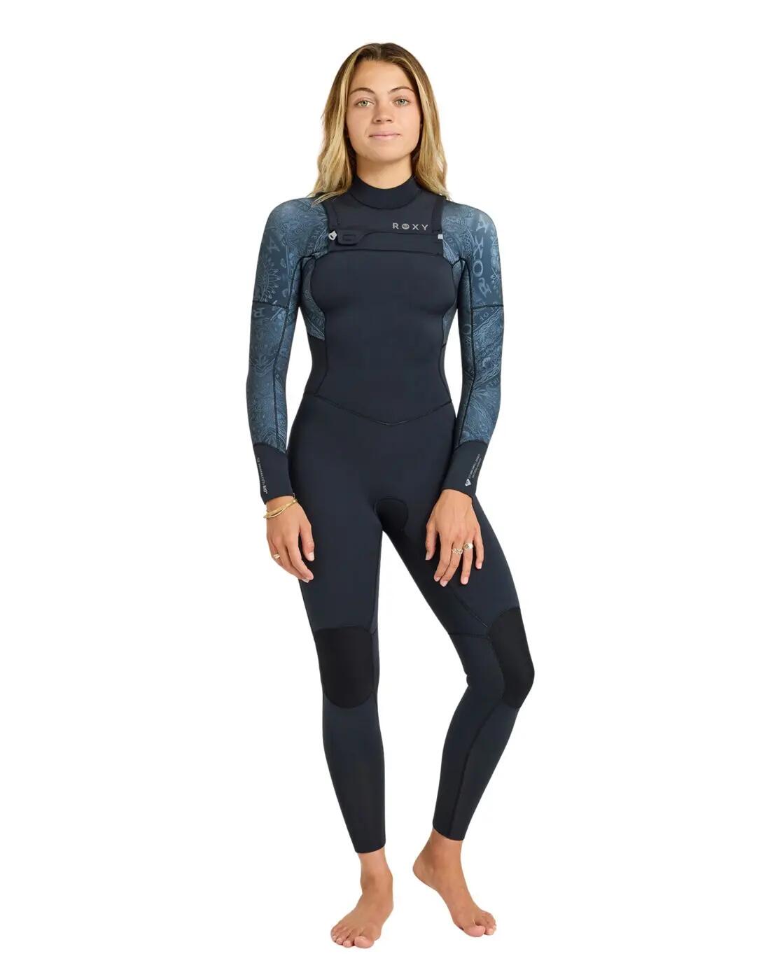 Combinaison de surf zip poitrine 3/2 SWELL NATURAL Noir Femme 3/4