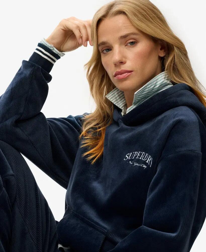superdry Country Club Velour Relaxed Hoodie – hoodie de veludo – RICH NAVY 2/7