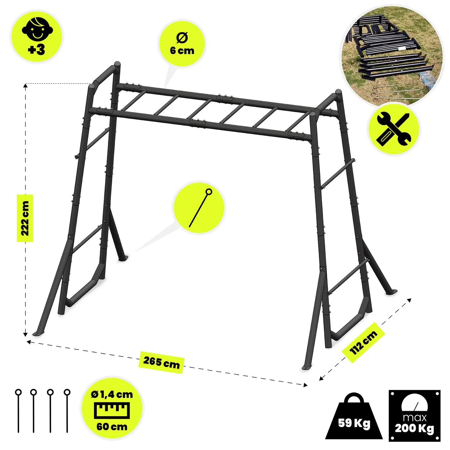 Ogrodowa drabinka gimnastyczna fitness stalowa ocynkowana 200 kg, 4 kotwy 5/13