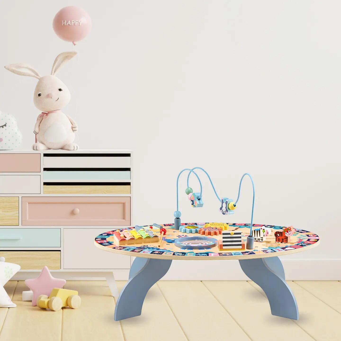 Educatieve muzikale speeltafel baby 7-in-1 met xylofoon en trommel van hout 5/11