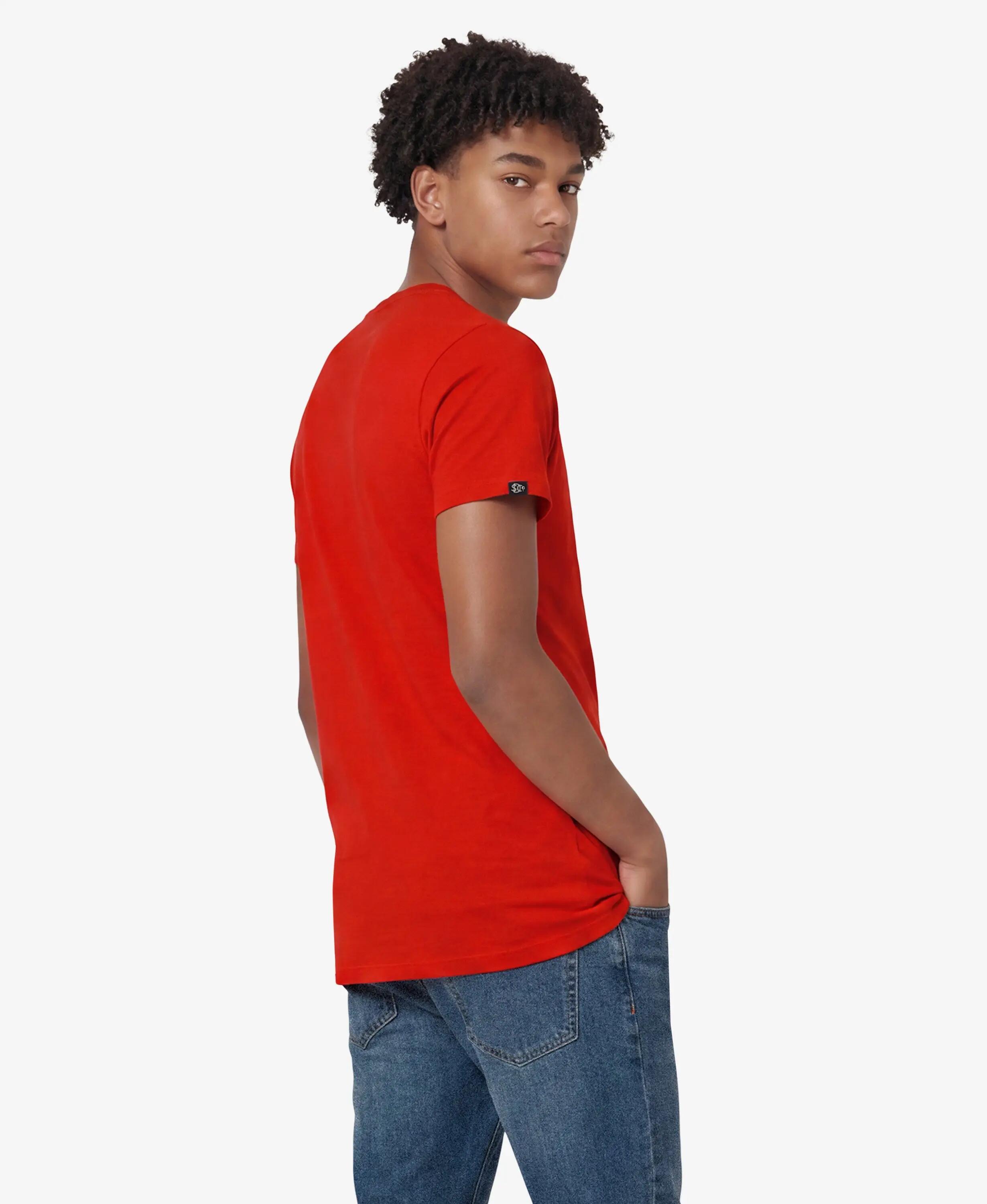 superdry T-shirt Essential Stacked Logo brodée en coton bio – Lollipop Red/Navy 5/5