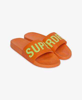 Superdry pool sliders met gevoerde band en grote grafische tekst – nautical navy