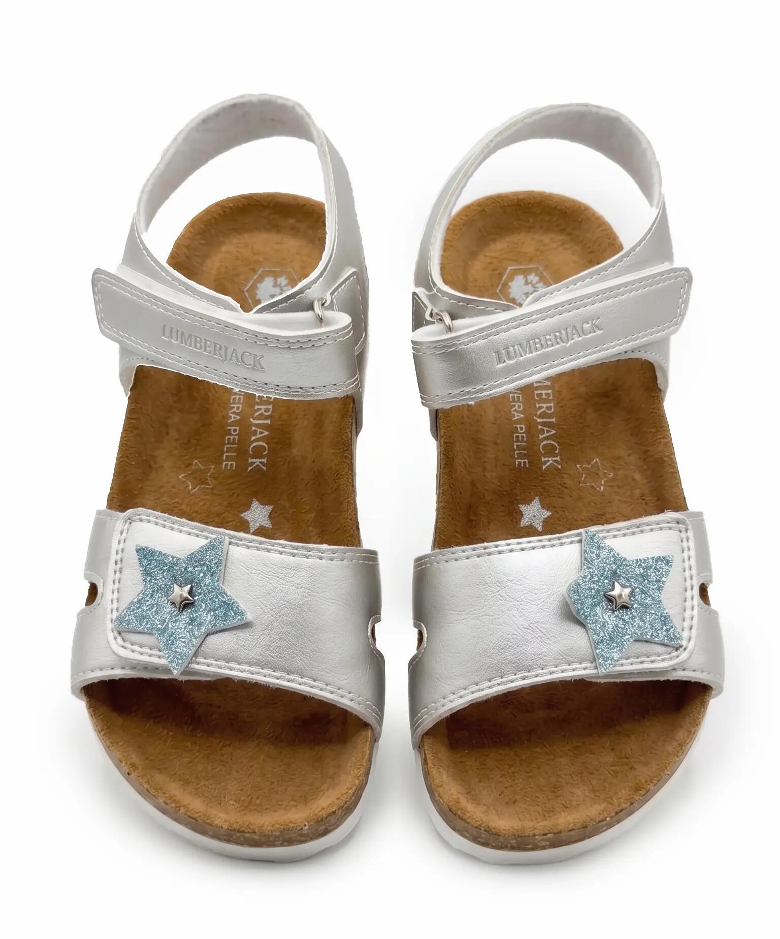 Sandalias de niña Lumberjack Birba con velcro plateadas 4/4