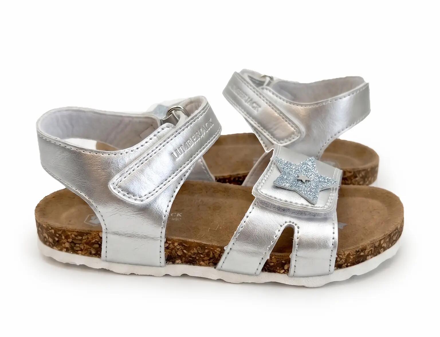 Sandalias de niña Lumberjack Birba con velcro plateadas 3/4