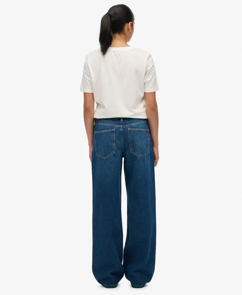 superdry Mid Rise Wide Leg Jeans van biologisch katoen – Deep Indigo Denim 6/7