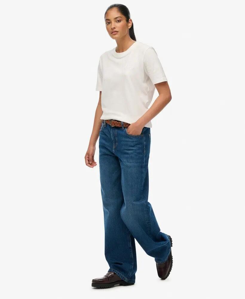 superdry Mid Rise Wide Leg Jeans van biologisch katoen – Deep Indigo Denim 5/7