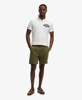 Superdry premium textuur chino shorts van katoen en linnen – olive houndstooth