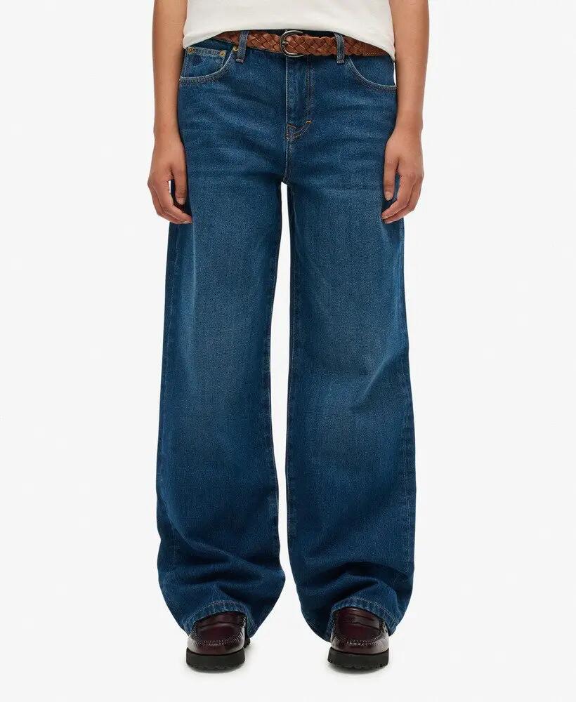 superdry Mid Rise Wide Leg Jeans van biologisch katoen – Deep Indigo Denim 3/7